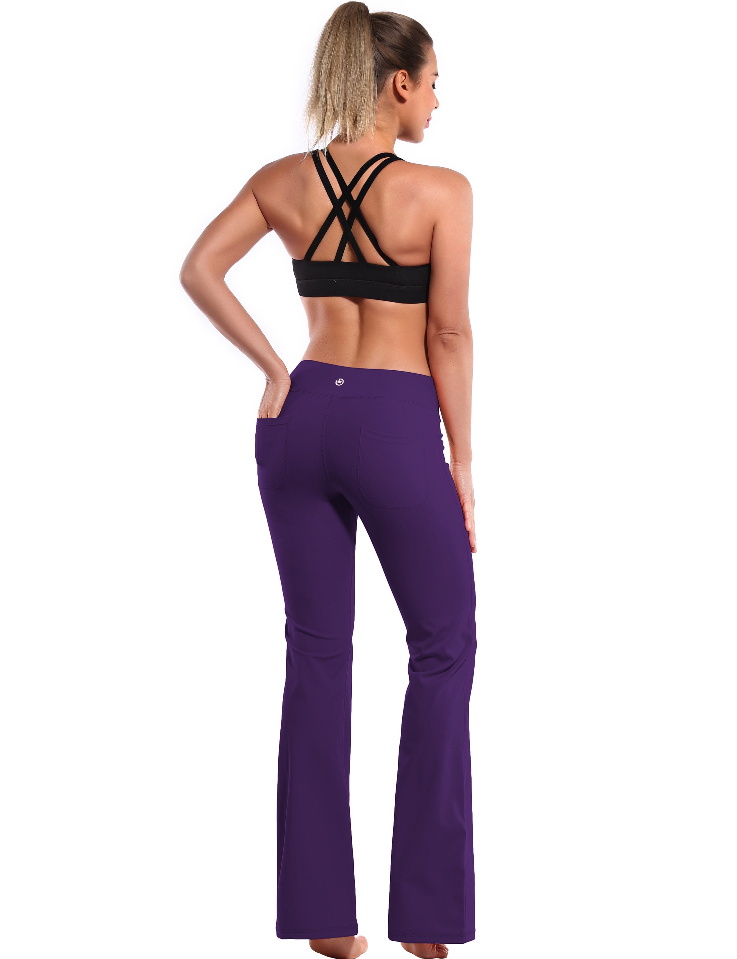 4 Pockets Bootcut Leggings eggplantpurple 75%Nylon/25%Spandex Fabric doesn't attract lint easily 4-way stretch No see-through Moisture-wicking Inner pocket Four lengths