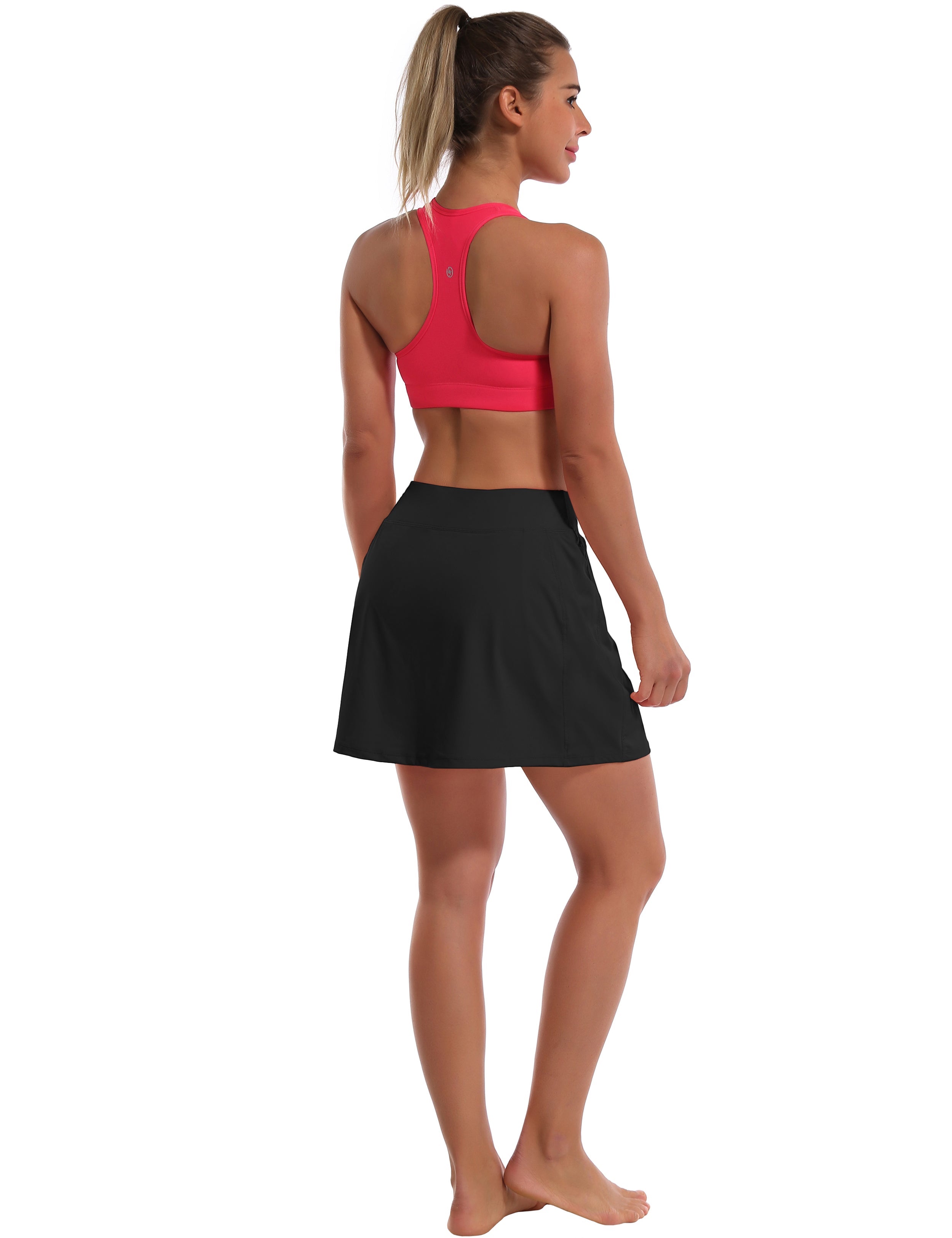 Athletic Tennis Golf Skort with Pocket Shorts black 80%Nylon/20%Spandex UPF 50+ sun protection Elastic closure Lightweight, Wrinkle Moisture wicking Quick drying Secure & comfortable two layer Hidden pocket