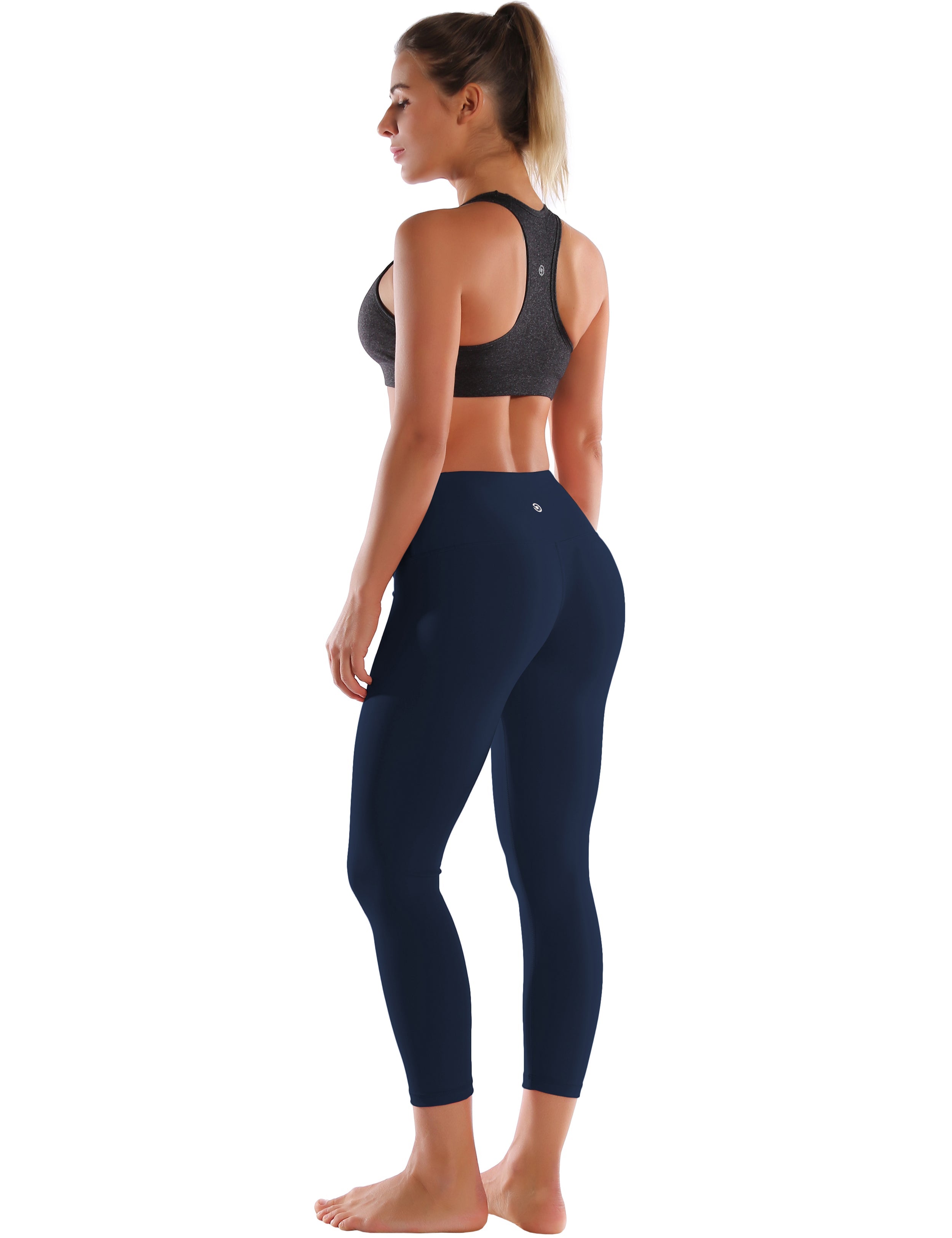 22" High Waist Crop Tight Capris darknavy 75%Nylon/25%Spandex Fabric doesn't attract lint easily 4-way stretch No see-through Moisture-wicking Tummy control Inner pocket