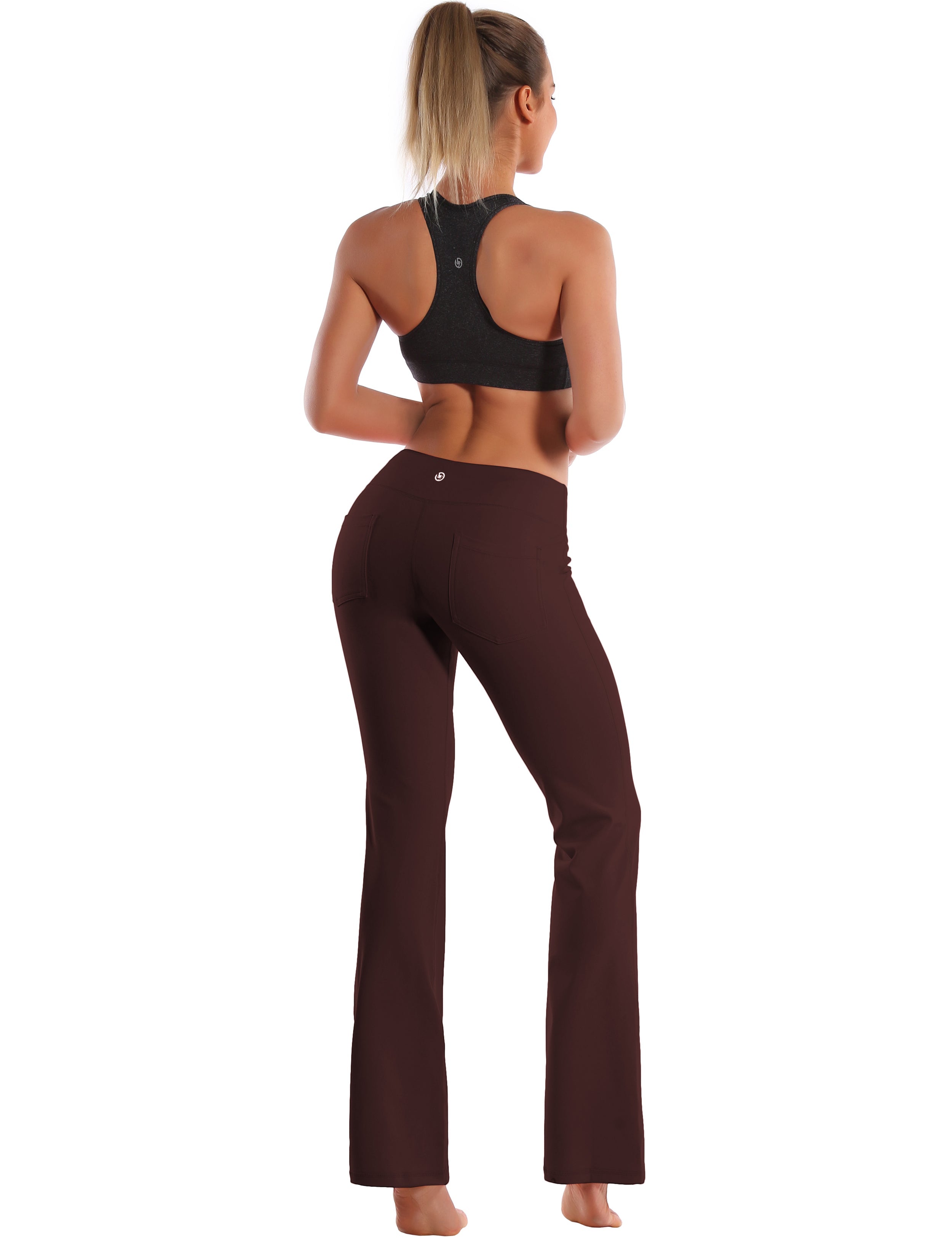 Back Pockets Bootcut Leggings mahoganymaroon 87%Nylon/13%Spandex Fabric doesn't attract lint easily 4-way stretch No see-through Moisture-wicking Inner pocket Four lengths