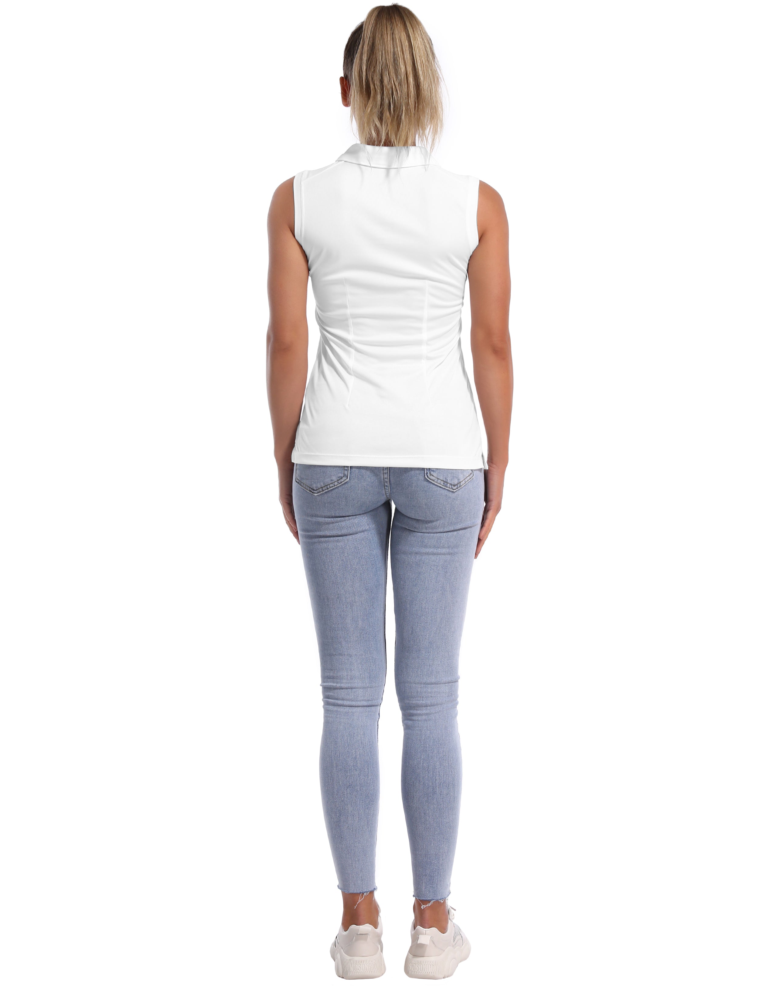 Sleeveless Slim Fit Polo Shirt white_Pilates