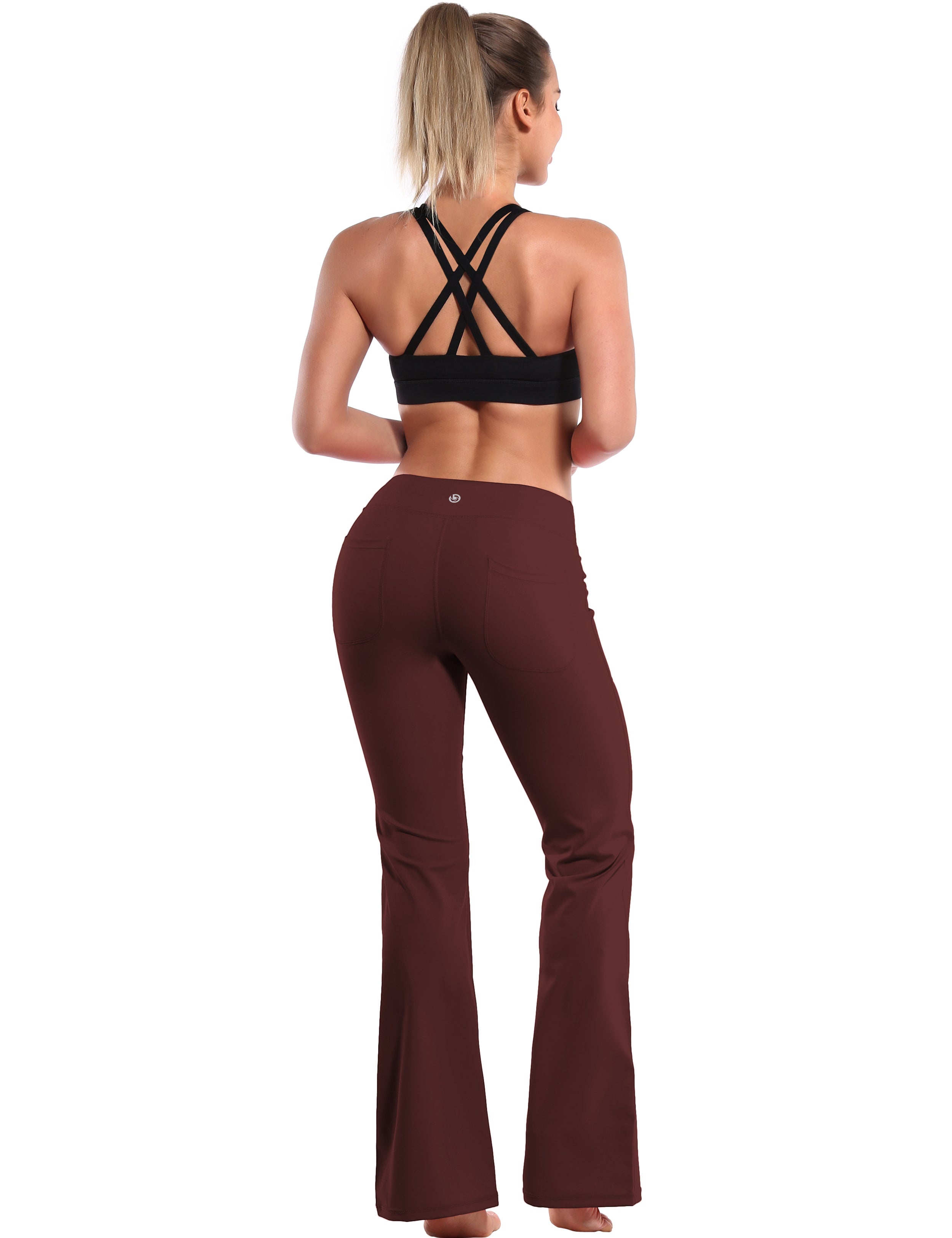 4 Pockets Bootcut Leggings mahoganymaroon 75%Nylon/25%Spandex Fabric doesn't attract lint easily 4-way stretch No see-through Moisture-wicking Inner pocket Four lengths