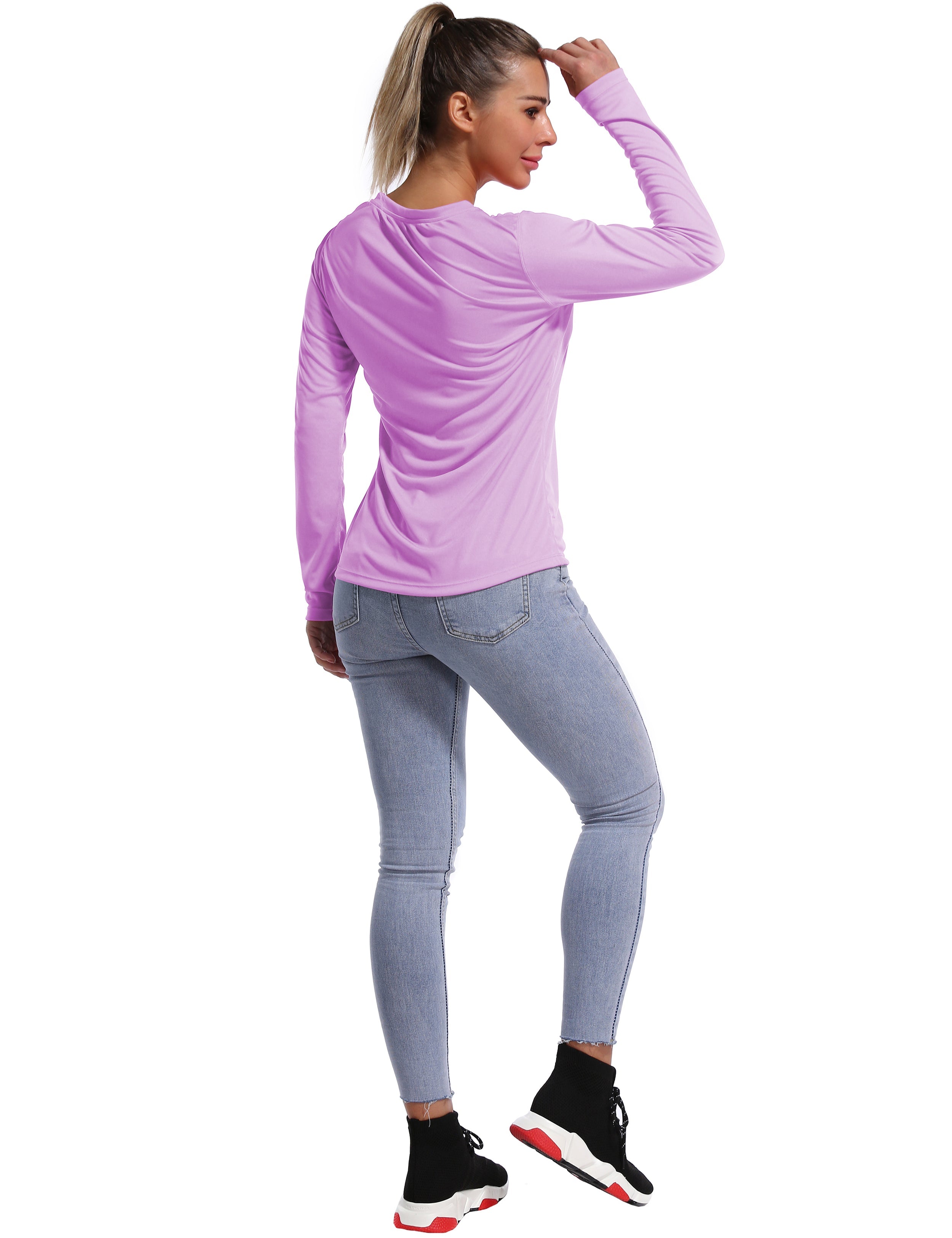 V Neck Long Sleeve Athletic Shirts purple_Biking