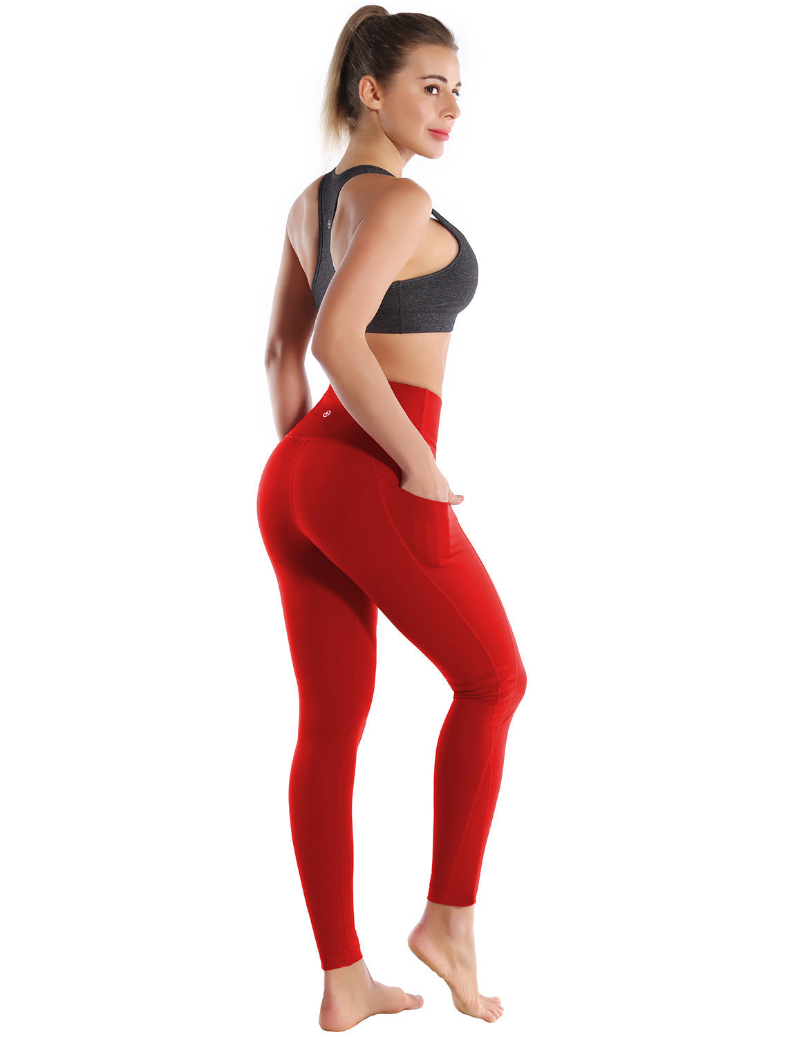 High Waist Side Pockets Gym Pants scarlet 75% Nylon, 25% Spandex Fabric doesn't attract lint easily 4-way stretch No see-through Moisture-wicking Tummy control Inner pocket