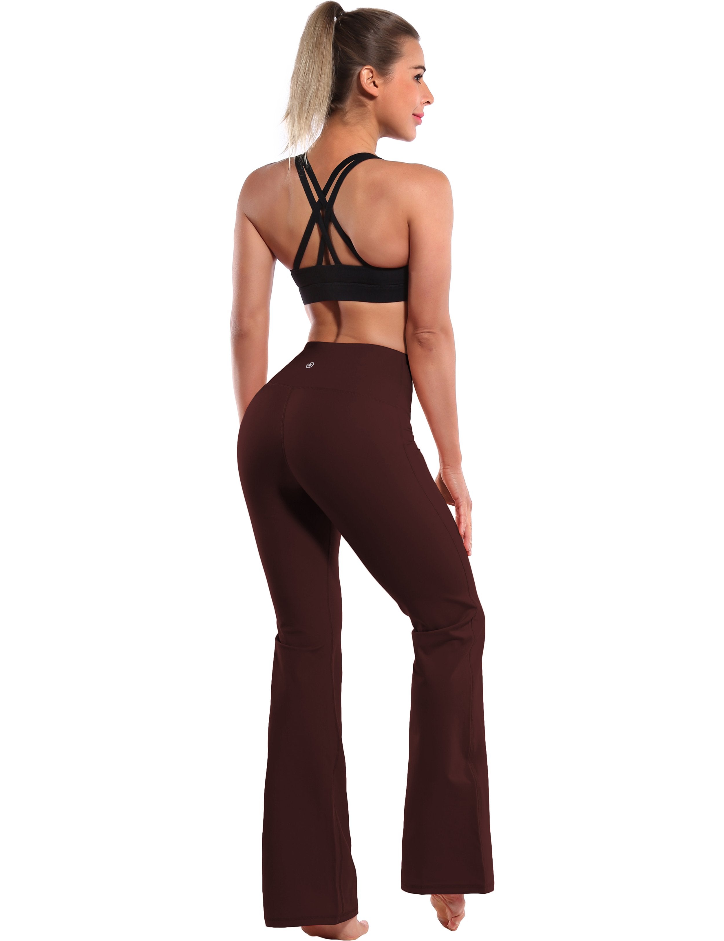 High Waist Bootcut Leggings Mahoganymaroon 75%Nylon/25%Spandex Fabric doesn't attract lint easily 4-way stretch No see-through Moisture-wicking Tummy control Inner pocket Five lengths