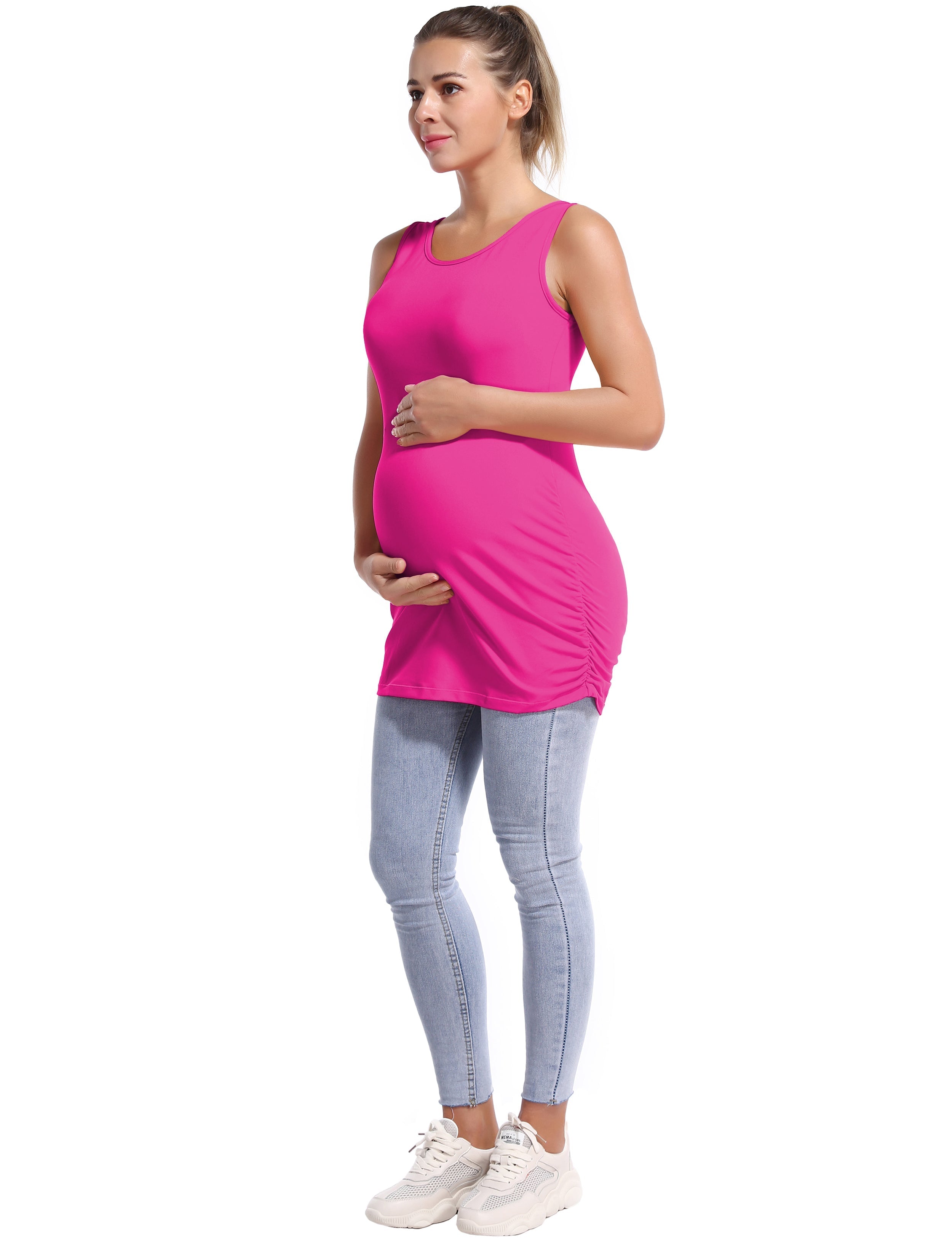 Maternity Side Shirred Tank Top magenta 92%Nylon/8%Spandex(Cotton Soft) Designed for Maternity So buttery soft, it feels weightless Sweat-wicking Four-way stretch Breathable Contours your body