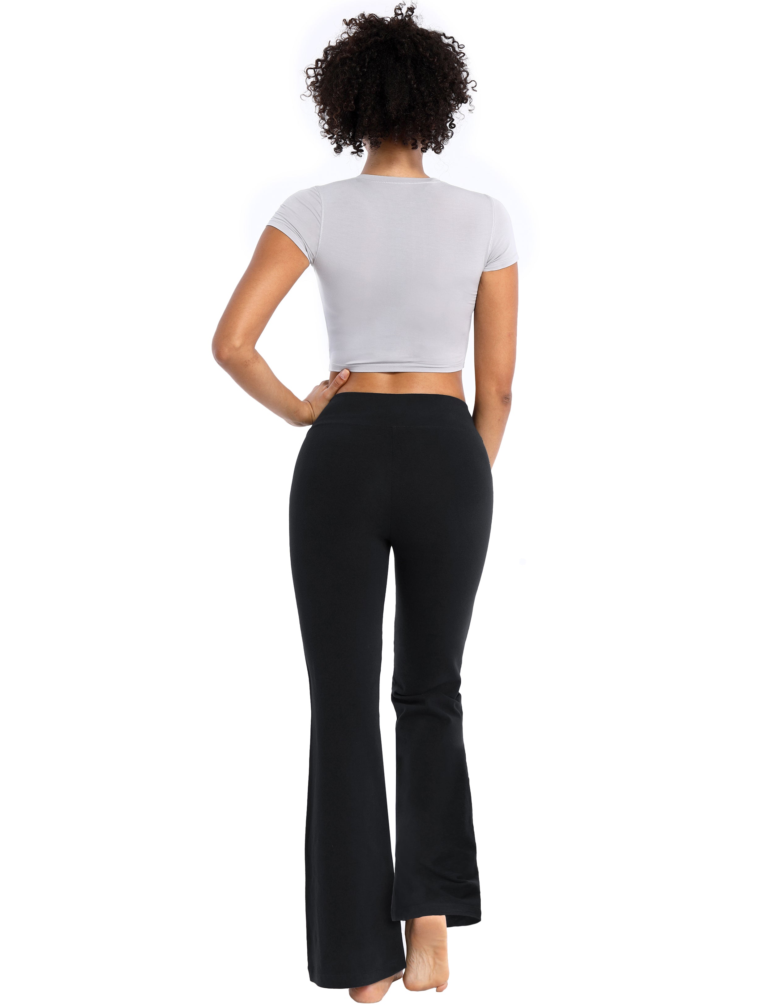 Cotton Bootcut Leggings black 90%Cotton/10%Spandex (soft and cotton feel) Fabric doesn't attract lint easily 4-way stretch No see-through Moisture-wicking Inner pocket Four lengths