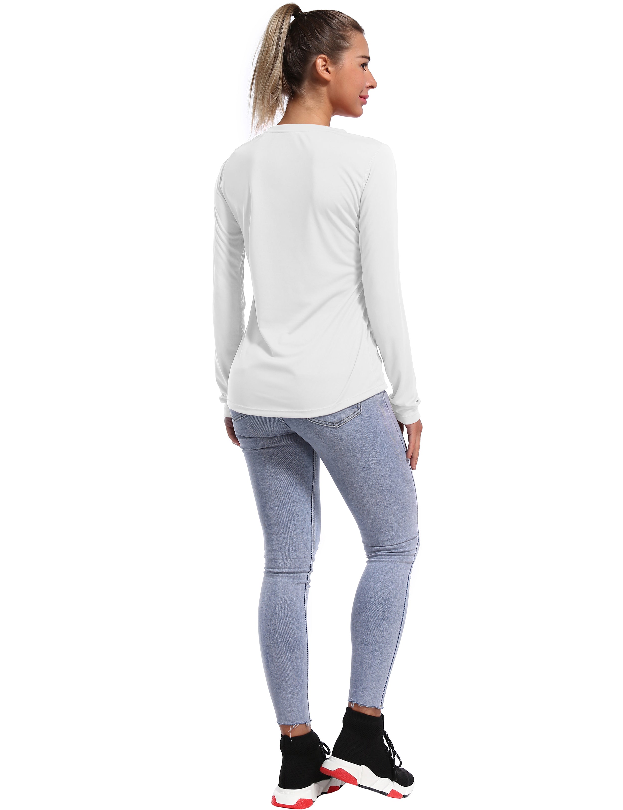 V Neck Long Sleeve Athletic Shirts white_Gym