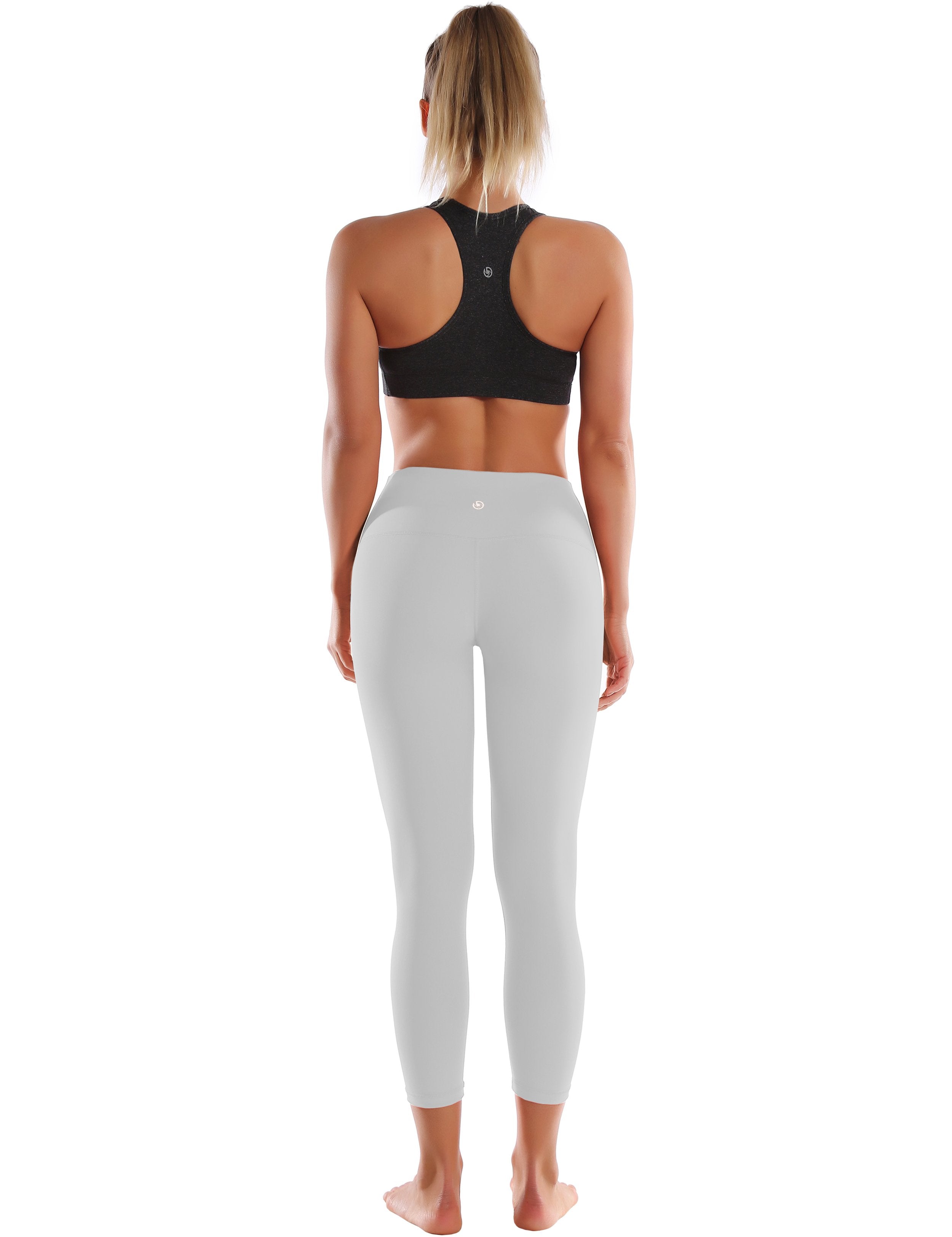 22" High Waist Crop Tight Capris lightgray 75%Nylon/25%Spandex Fabric doesn't attract lint easily 4-way stretch No see-through Moisture-wicking Tummy control Inner pocket