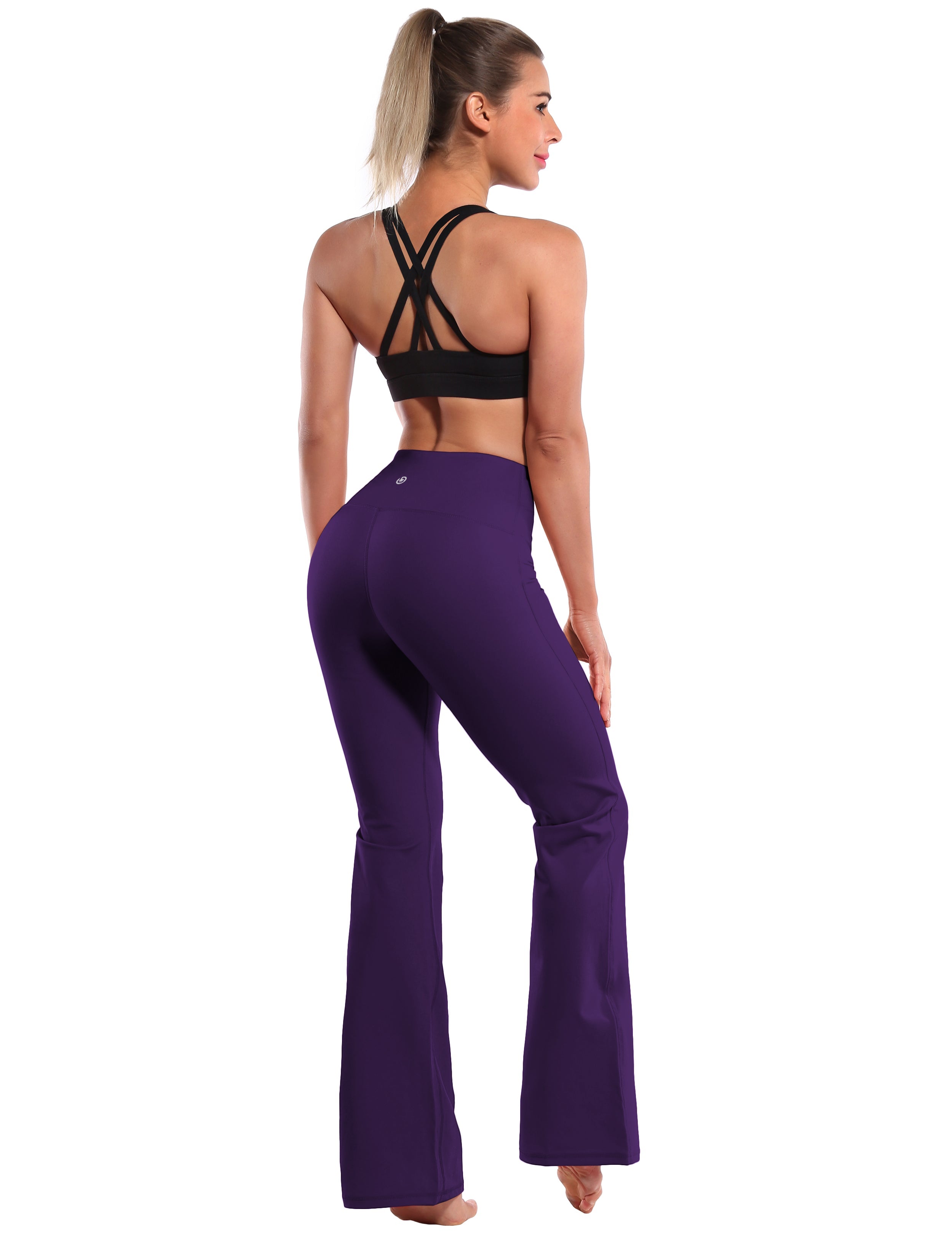 High Waist Bootcut Leggings Eggplantpurple 75%Nylon/25%Spandex Fabric doesn't attract lint easily 4-way stretch No see-through Moisture-wicking Tummy control Inner pocket Five lengths