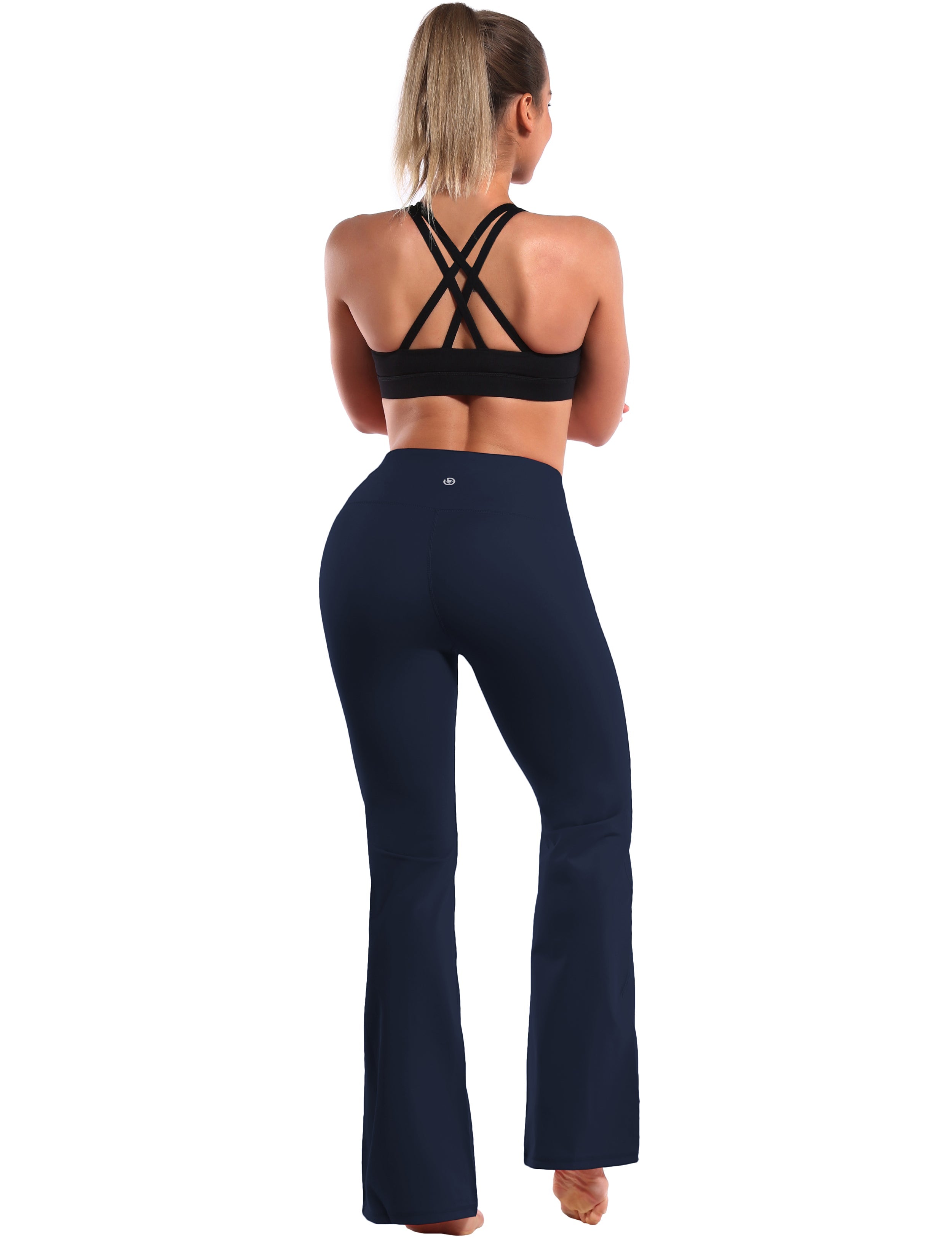 High Waist Bootcut Leggings Darknavy 75%Nylon/25%Spandex Fabric doesn't attract lint easily 4-way stretch No see-through Moisture-wicking Tummy control Inner pocket Five lengths