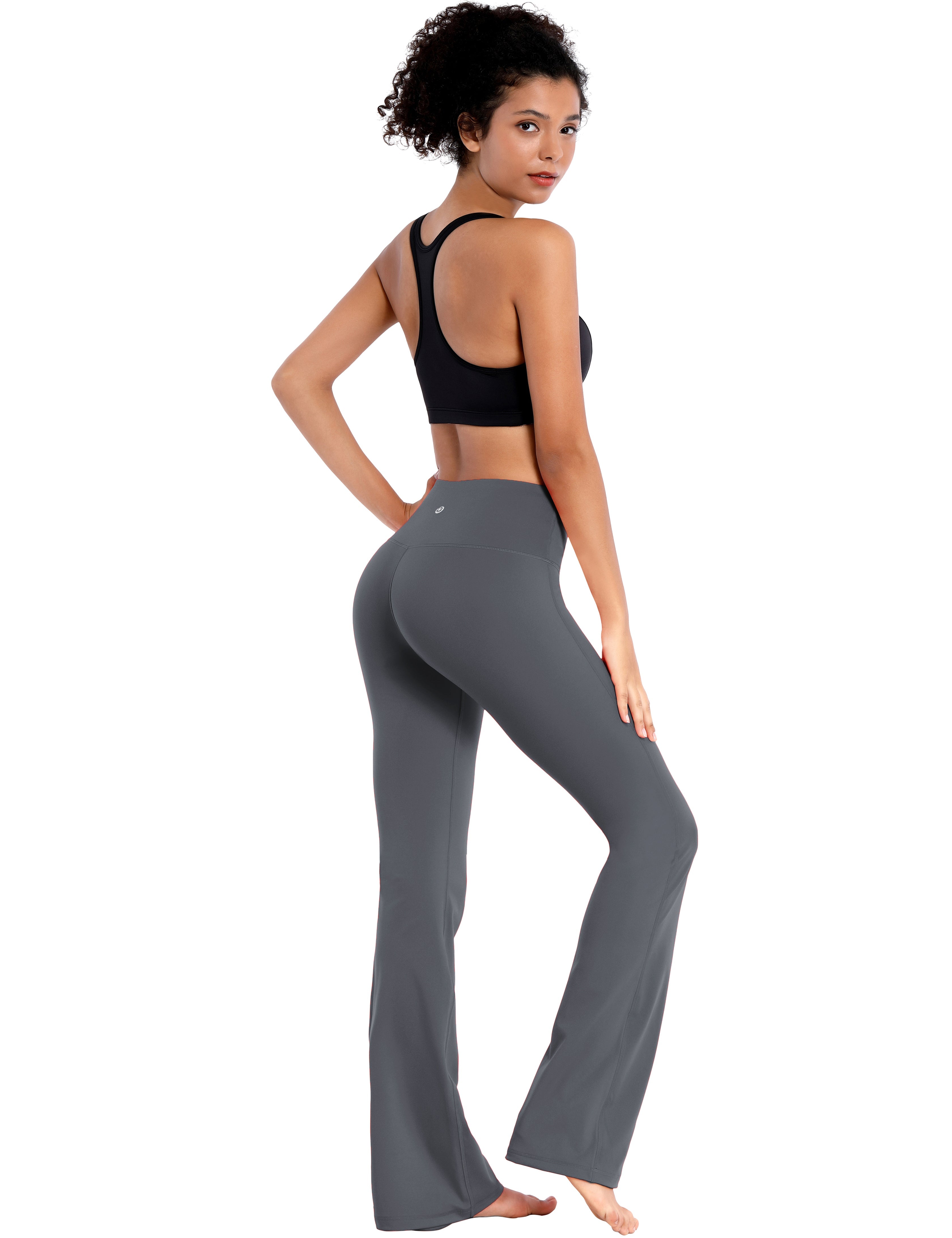 High Waist Bootcut Leggings Shadowcharcoal 75%Nylon/25%Spandex Fabric doesn't attract lint easily 4-way stretch No see-through Moisture-wicking Tummy control Inner pocket Five lengths