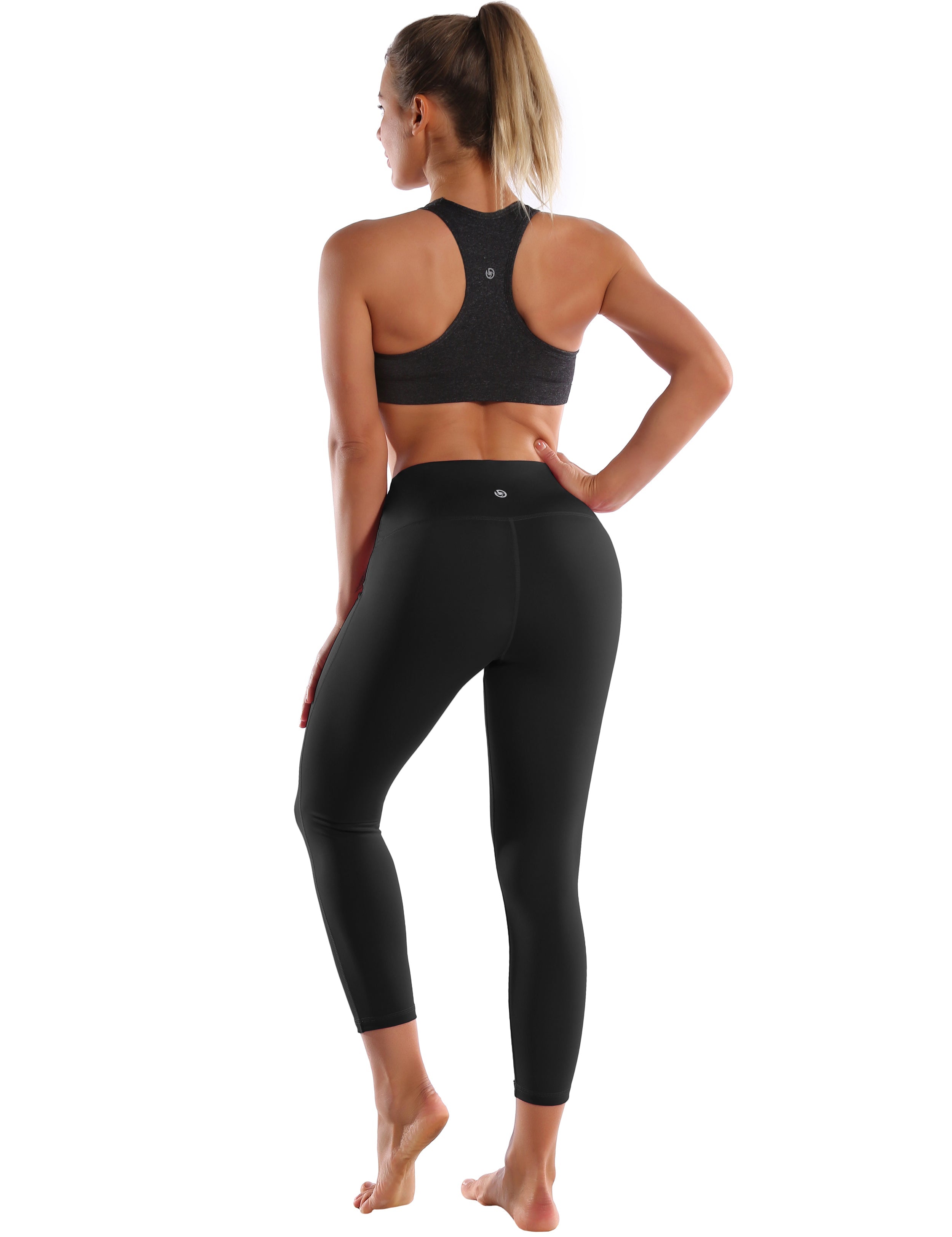 22" High Waist Side Line Capris black 75%Nylon/25%Spandex Fabric doesn't attract lint easily 4-way stretch No see-through Moisture-wicking Tummy control Inner pocket