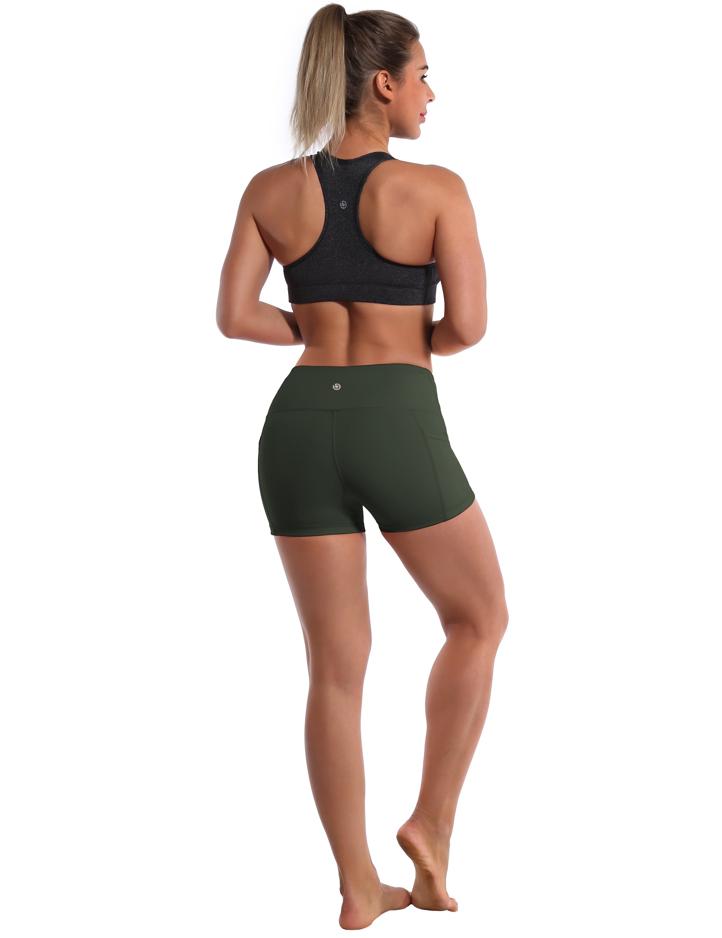 2.5" Side Pockets Gym Shorts olivegray Sleek, soft, smooth and totally comfortable: our newest sexy style is here. Softest-ever fabric High elasticity High density 4-way stretch Fabric doesn't attract lint easily No see-through Moisture-wicking Machine wash 78% Polyester, 22% Spandex