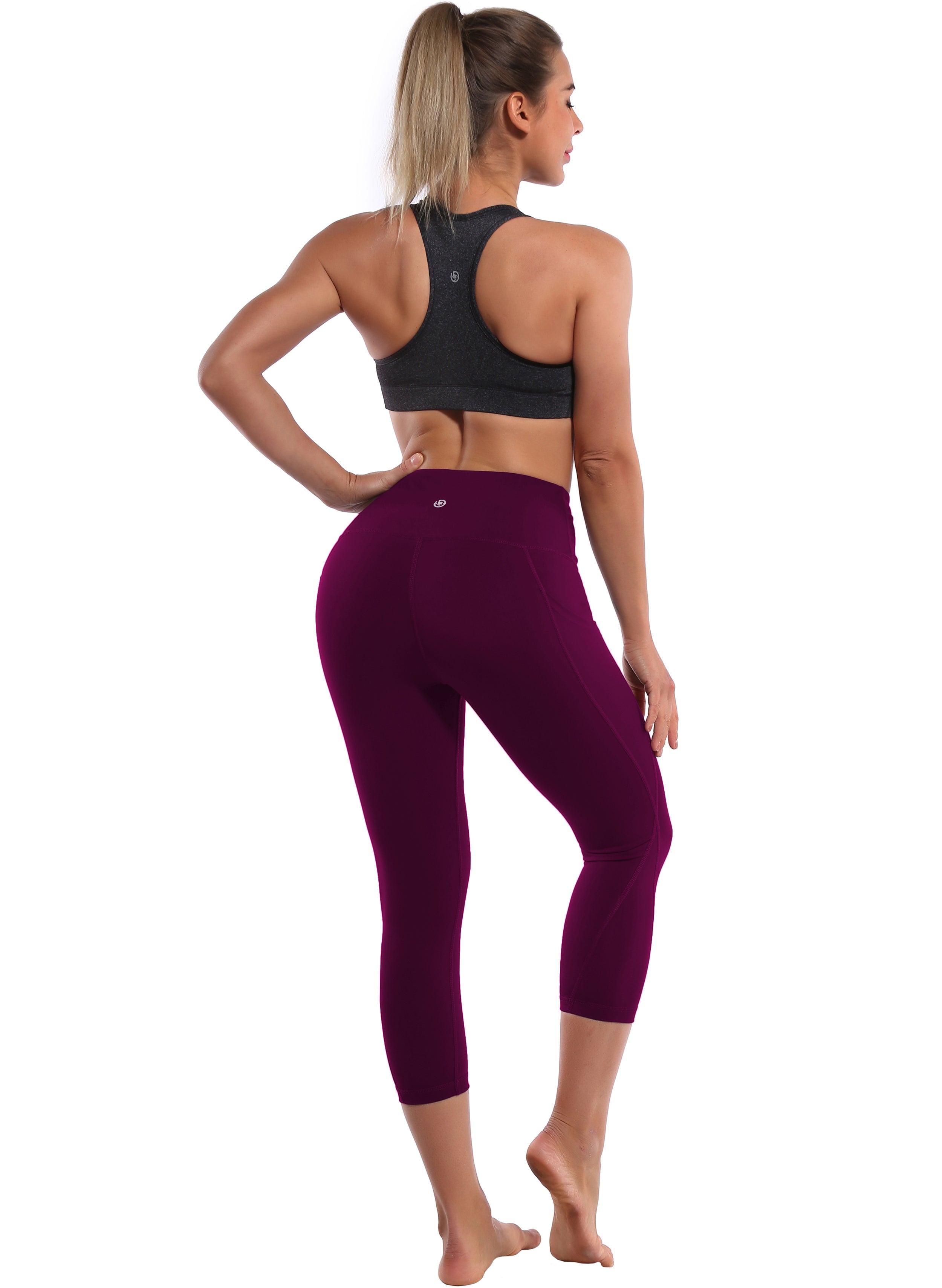 19" High Waist Side Pockets Capris grapevine 75%Nylon/25%Spandex Fabric doesn't attract lint easily 4-way stretch No see-through Moisture-wicking Tummy control Inner pocket