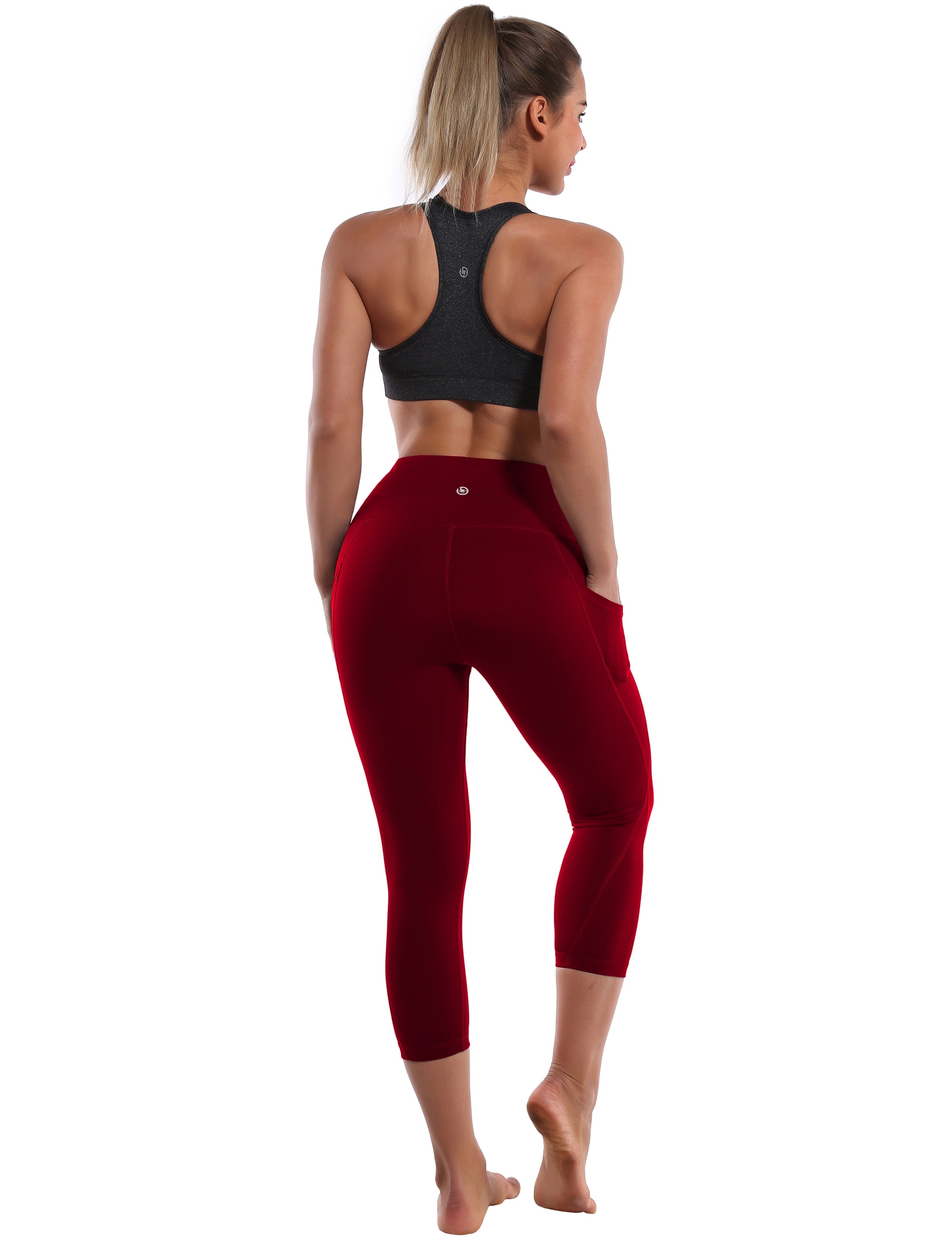 19" High Waist Side Pockets Capris cherryred 75%Nylon/25%Spandex Fabric doesn't attract lint easily 4-way stretch No see-through Moisture-wicking Tummy control Inner pocket