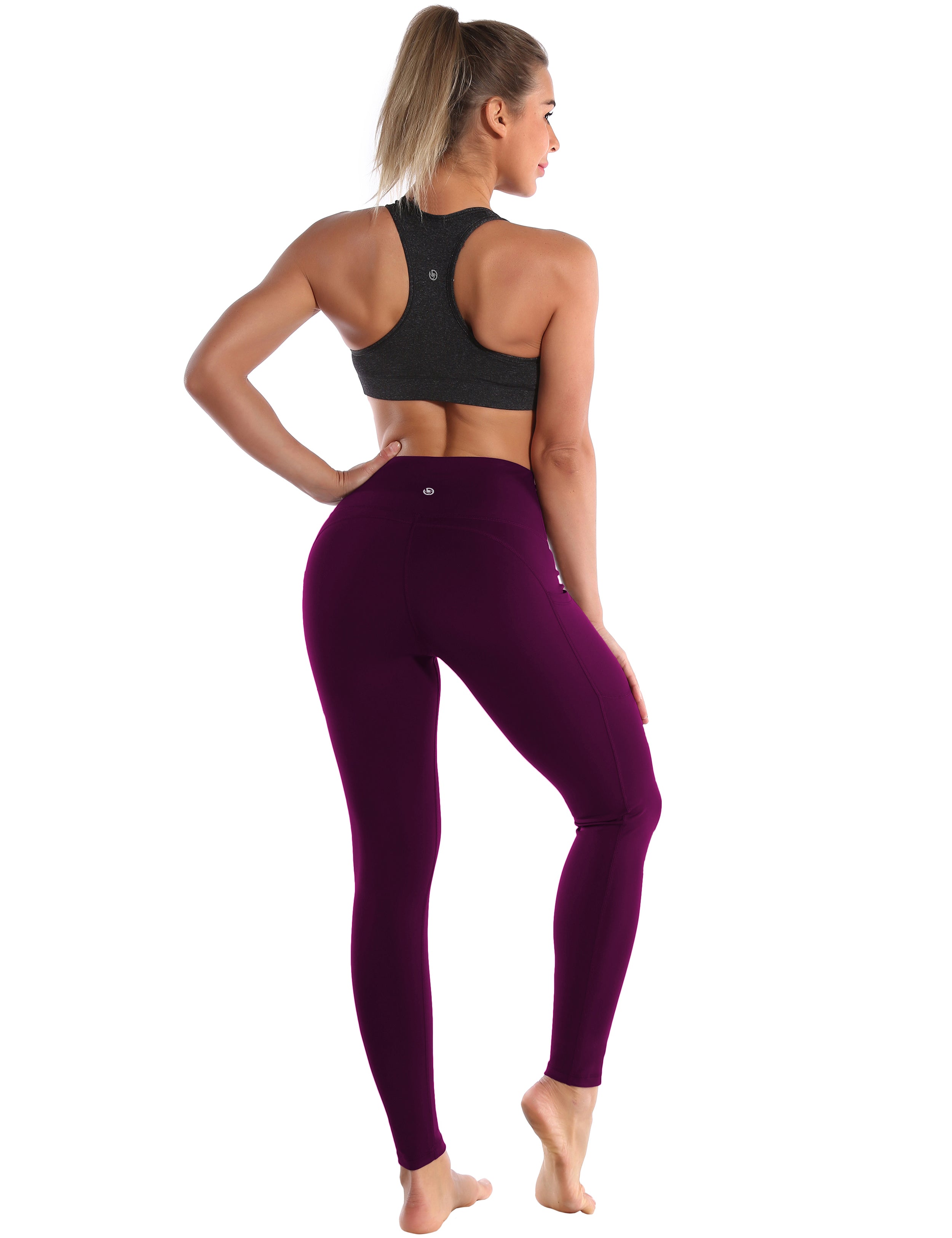 Hip Line Side Pockets Gym Pants plum Sexy Hip Line Side Pockets 75%Nylon/25%Spandex Fabric doesn't attract lint easily 4-way stretch No see-through Moisture-wicking Tummy control Inner pocket Two lengths