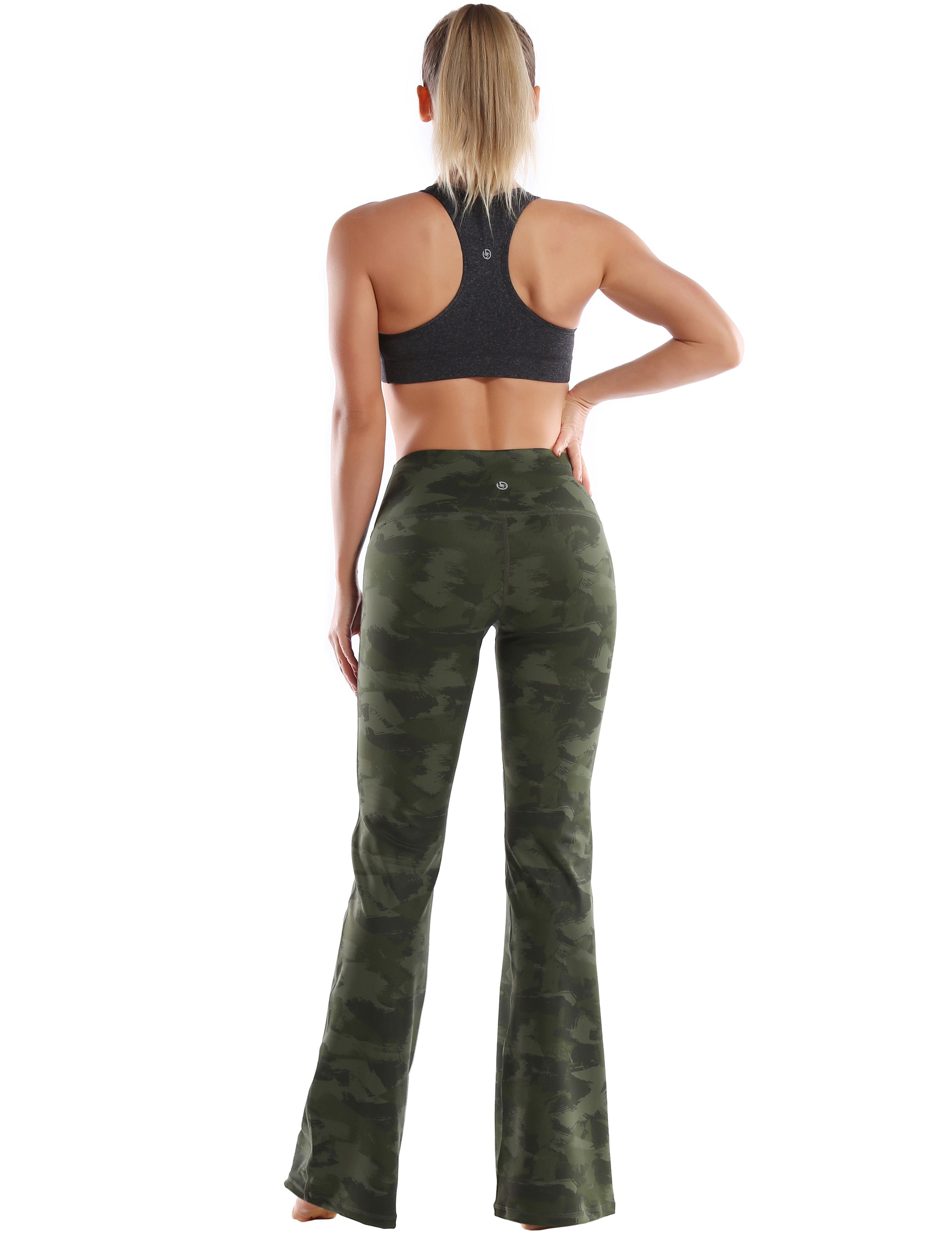 29" 31" 33" 35" 37" High Waist Printed Bootcut Leggings green brushcamo_Golf