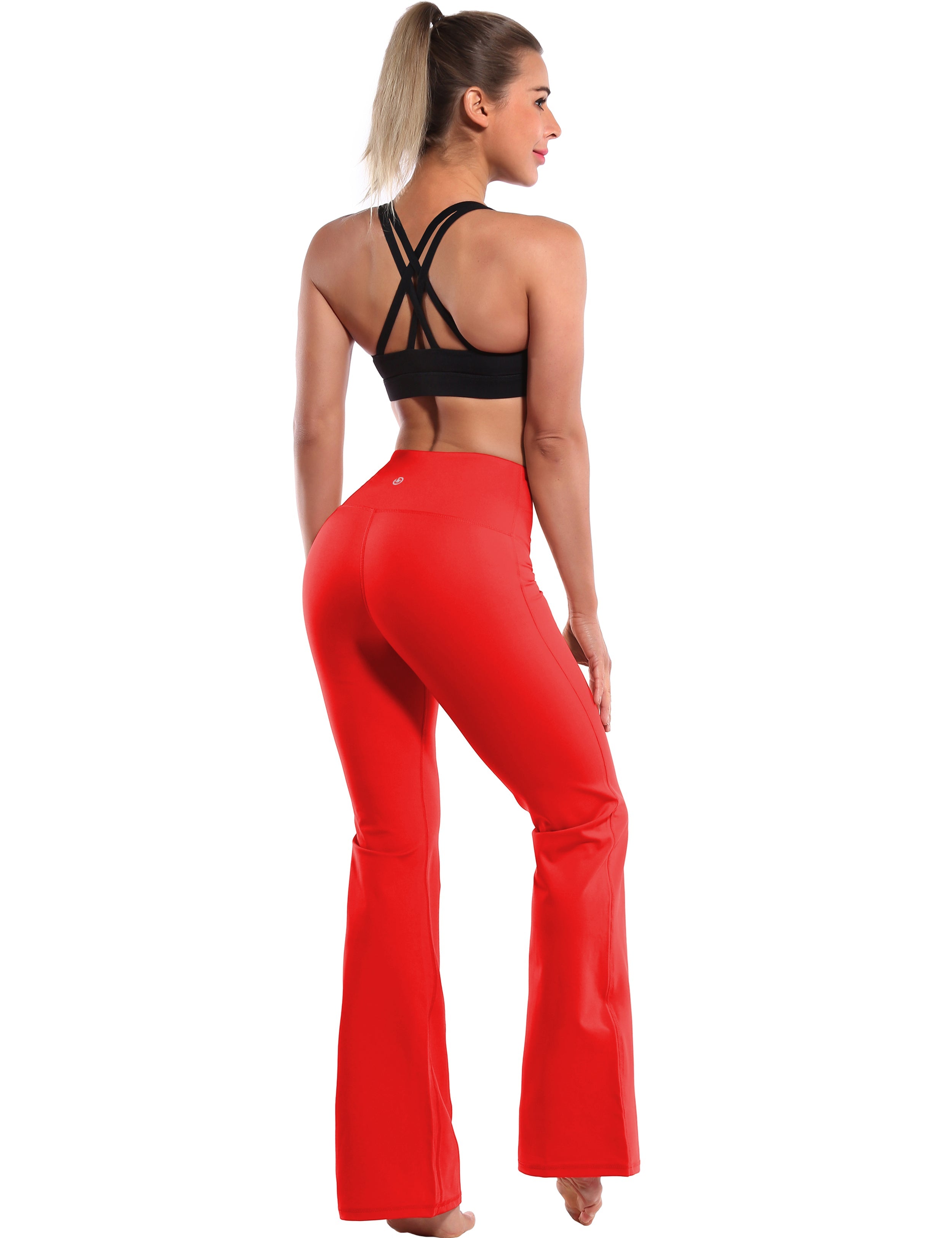 High Waist Bootcut Leggings Scarlet 75%Nylon/25%Spandex Fabric doesn't attract lint easily 4-way stretch No see-through Moisture-wicking Tummy control Inner pocket Five lengths