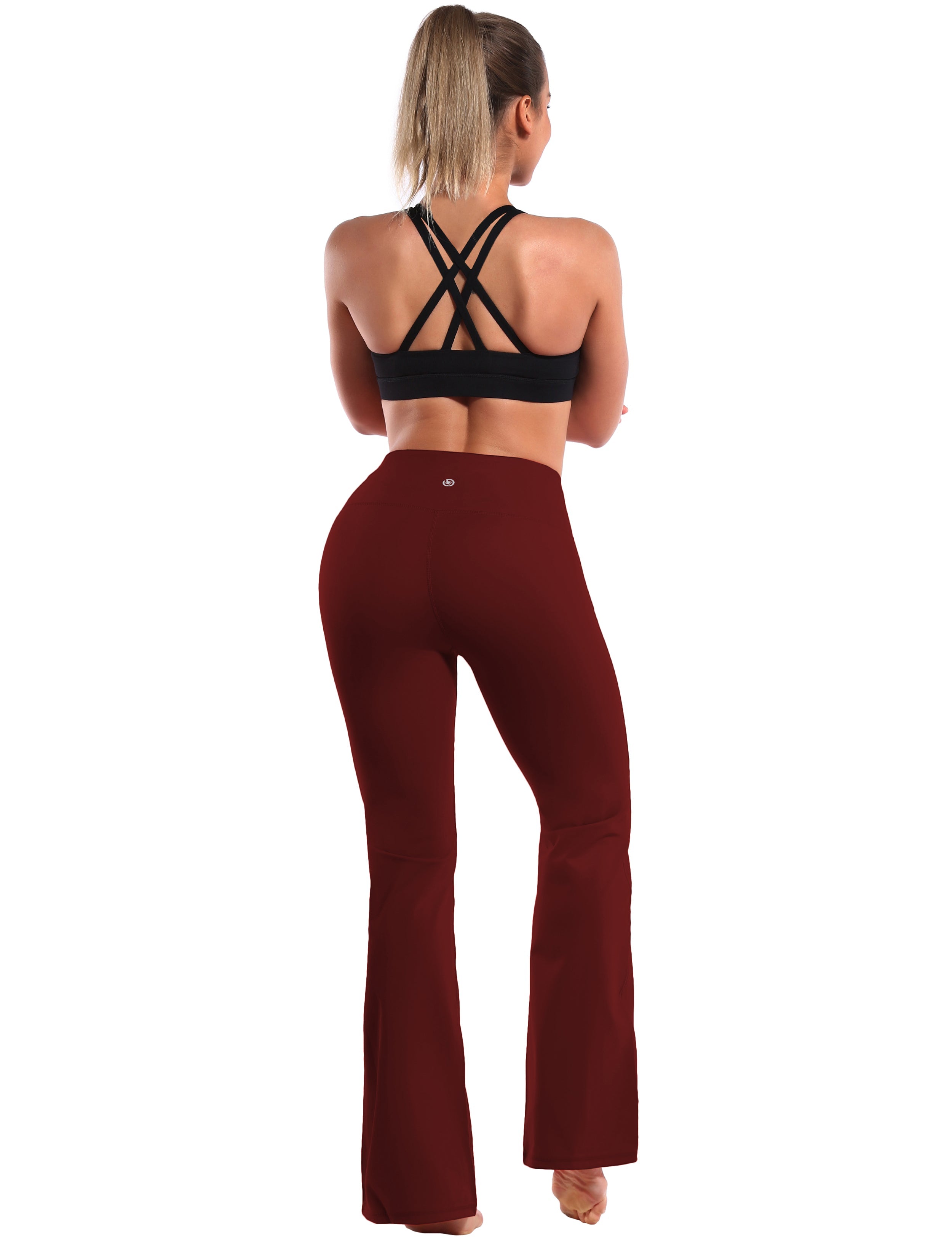 High Waist Bootcut Leggings Cherryred 75%Nylon/25%Spandex Fabric doesn't attract lint easily 4-way stretch No see-through Moisture-wicking Tummy control Inner pocket Five lengths