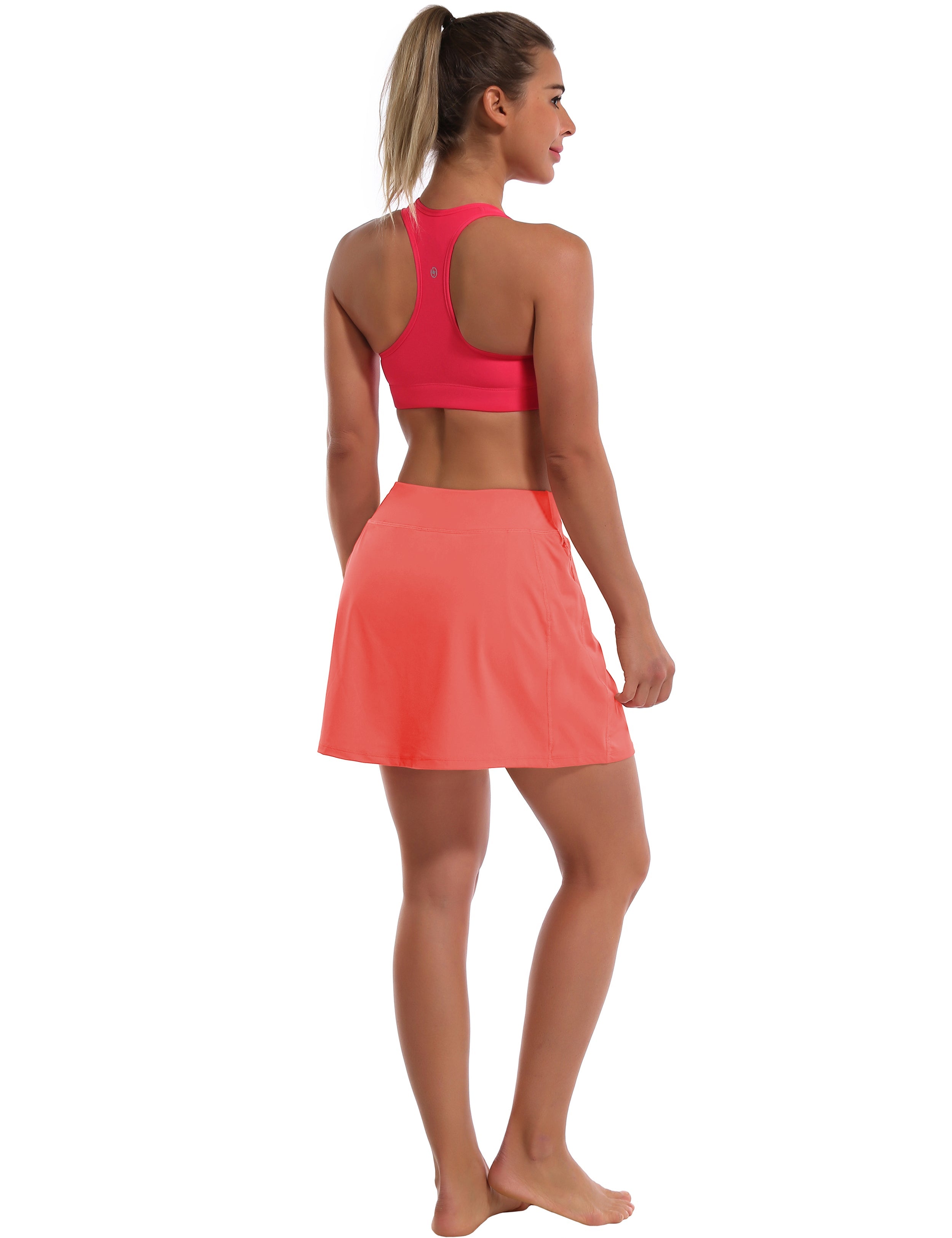 Athletic Tennis Golf Skort with Pocket Shorts coral 80%Nylon/20%Spandex UPF 50+ sun protection Elastic closure Lightweight, Wrinkle Moisture wicking Quick drying Secure & comfortable two layer Hidden pocket