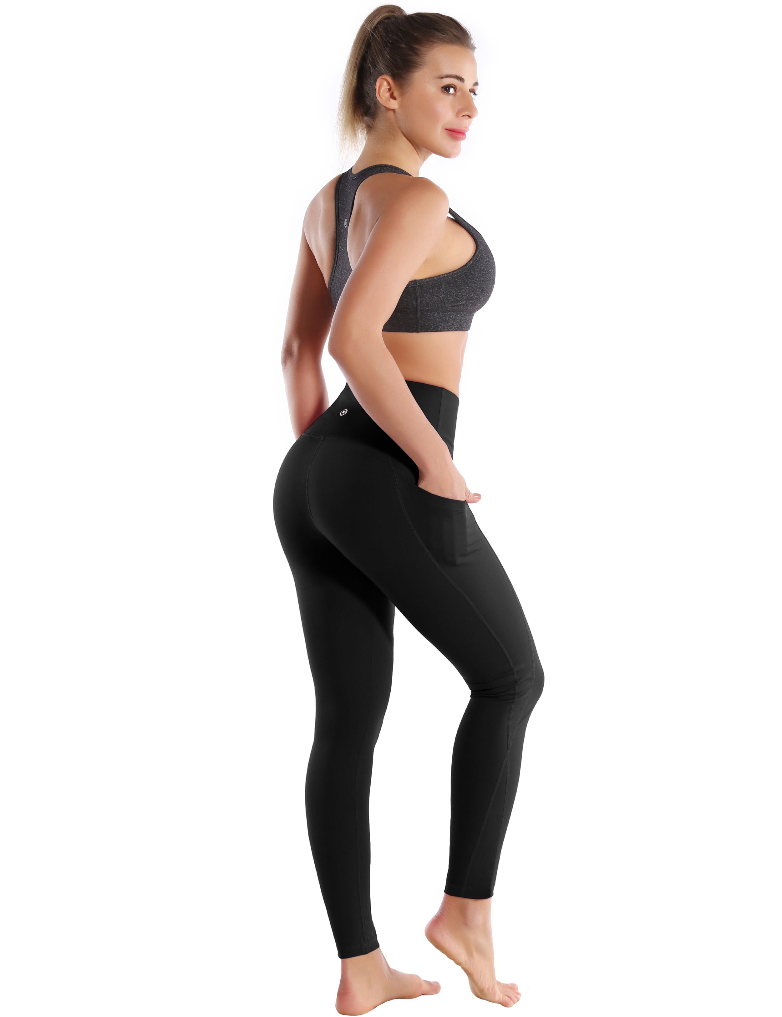 High Waist Side Pockets Gym Pants jetblack