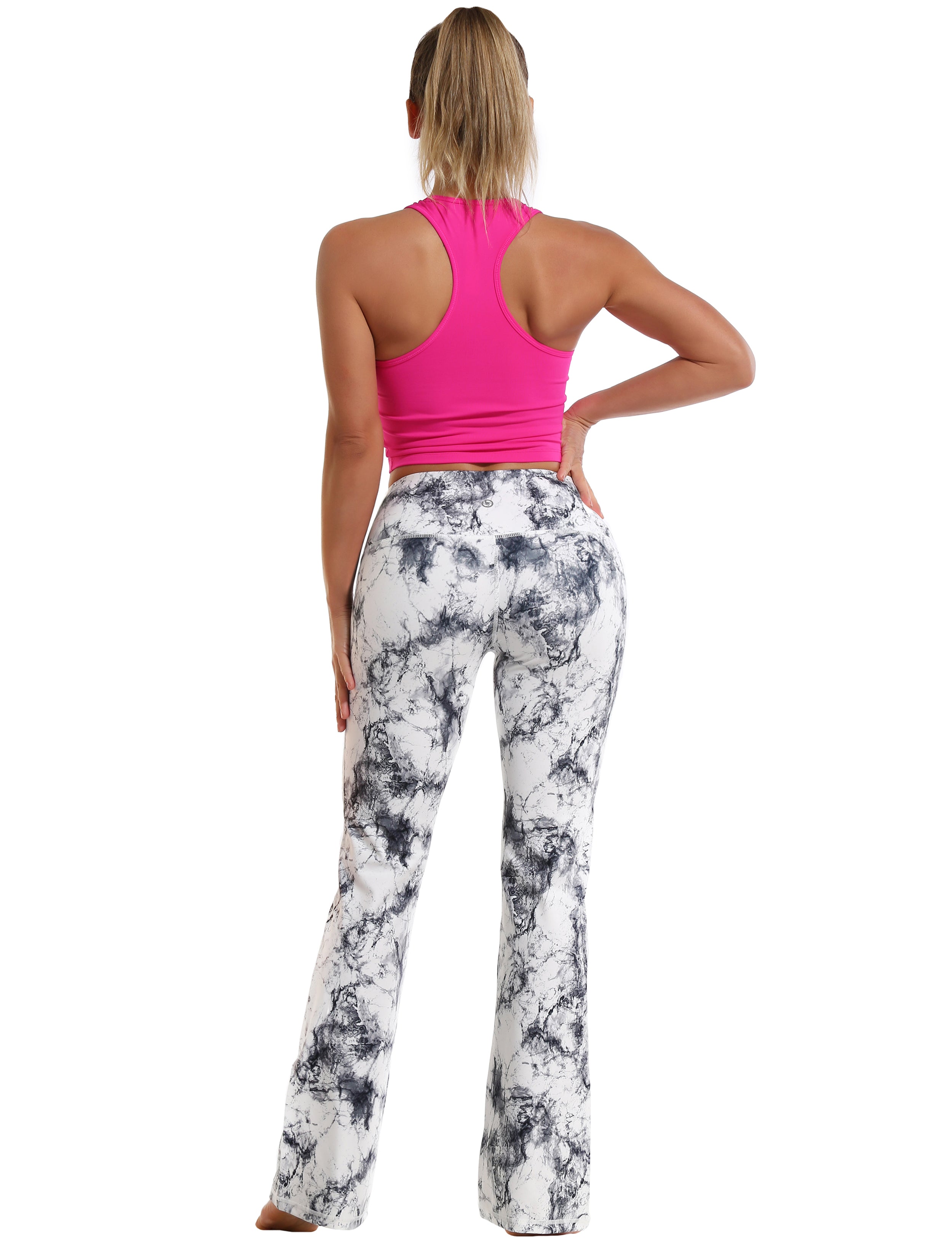 High Waist Printed Bootcut Leggings Arabescato 78%Polyester/22%Spandex Fabric doesn't attract lint easily 4-way stretch No see-through Moisture-wicking Tummy control Inner pocket Five lengths