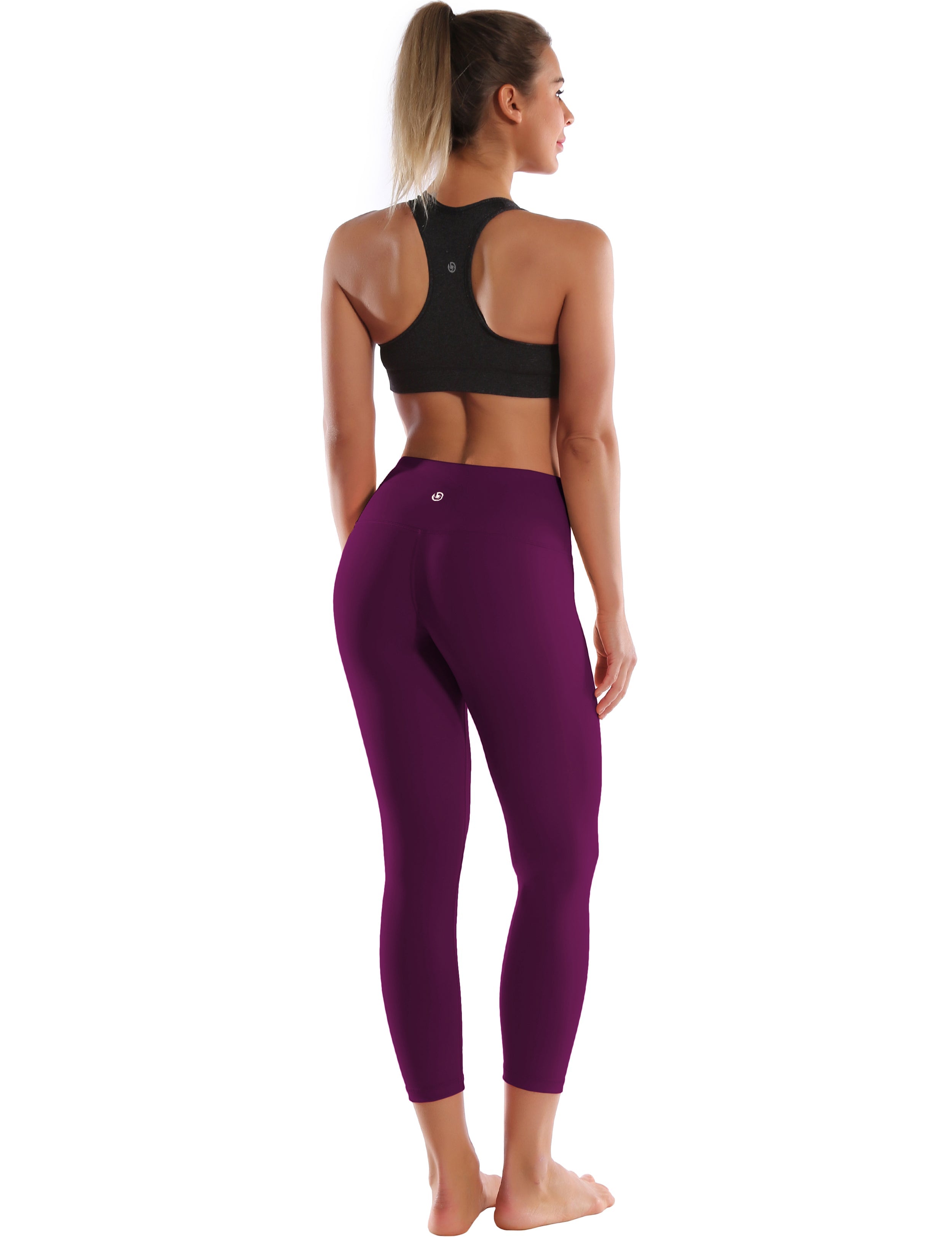 22" High Waist Crop Tight Capris plum 75%Nylon/25%Spandex Fabric doesn't attract lint easily 4-way stretch No see-through Moisture-wicking Tummy control Inner pocket