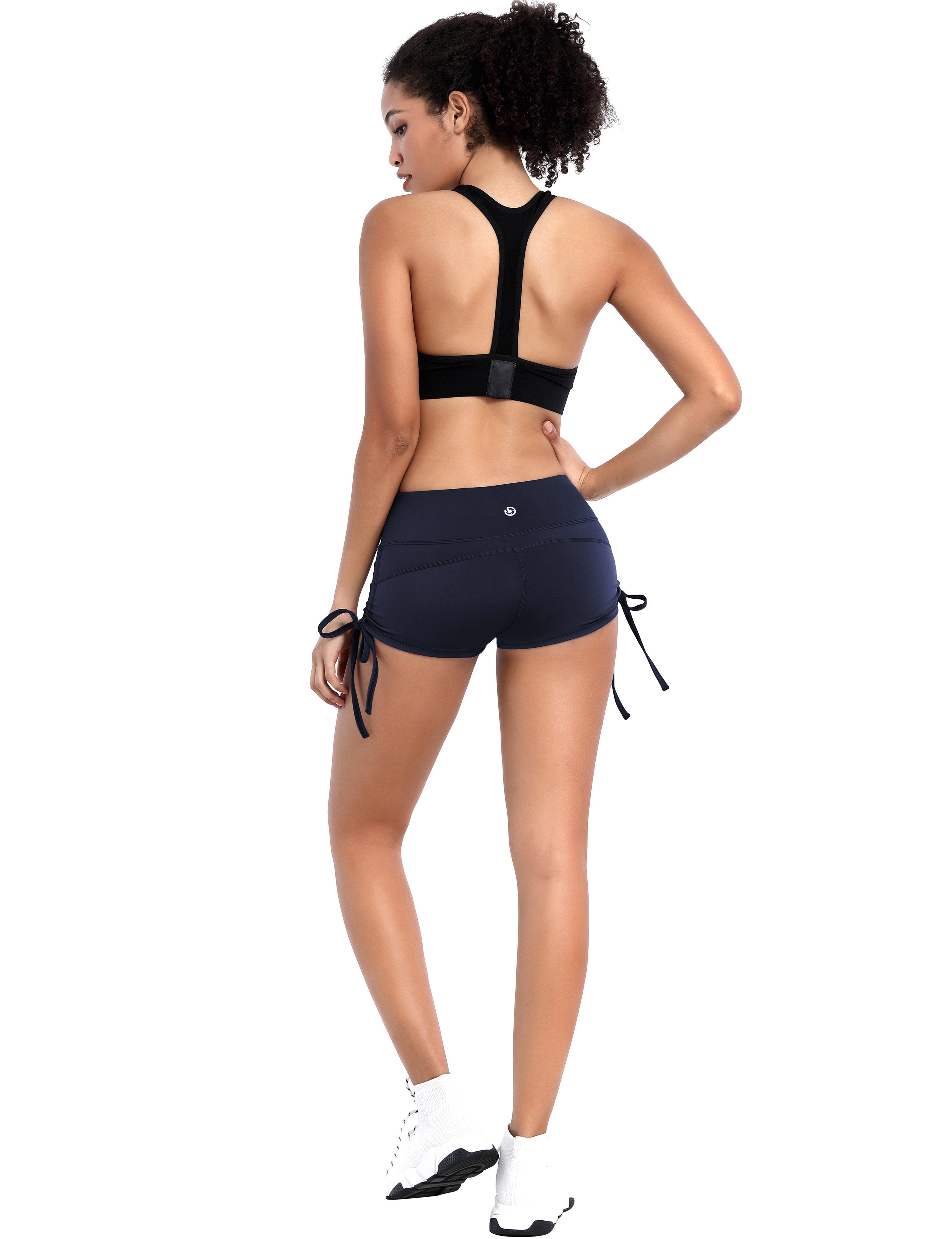 Side Drawstring Hot Shorts darknavy ins_yoga