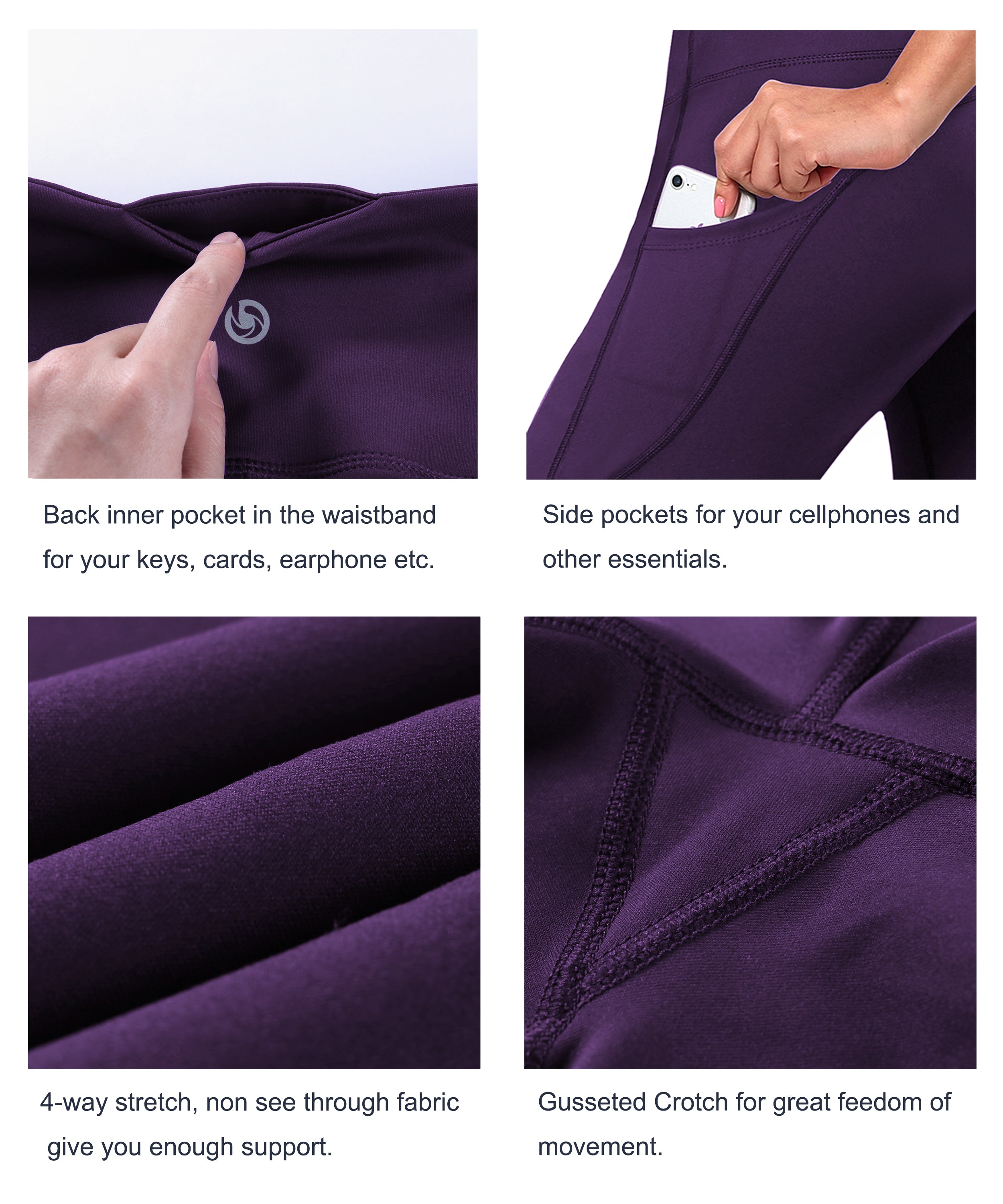 29" 31" 33" 35" 37"  Side Pockets Bootcut Leggings pansypurple_Jogging