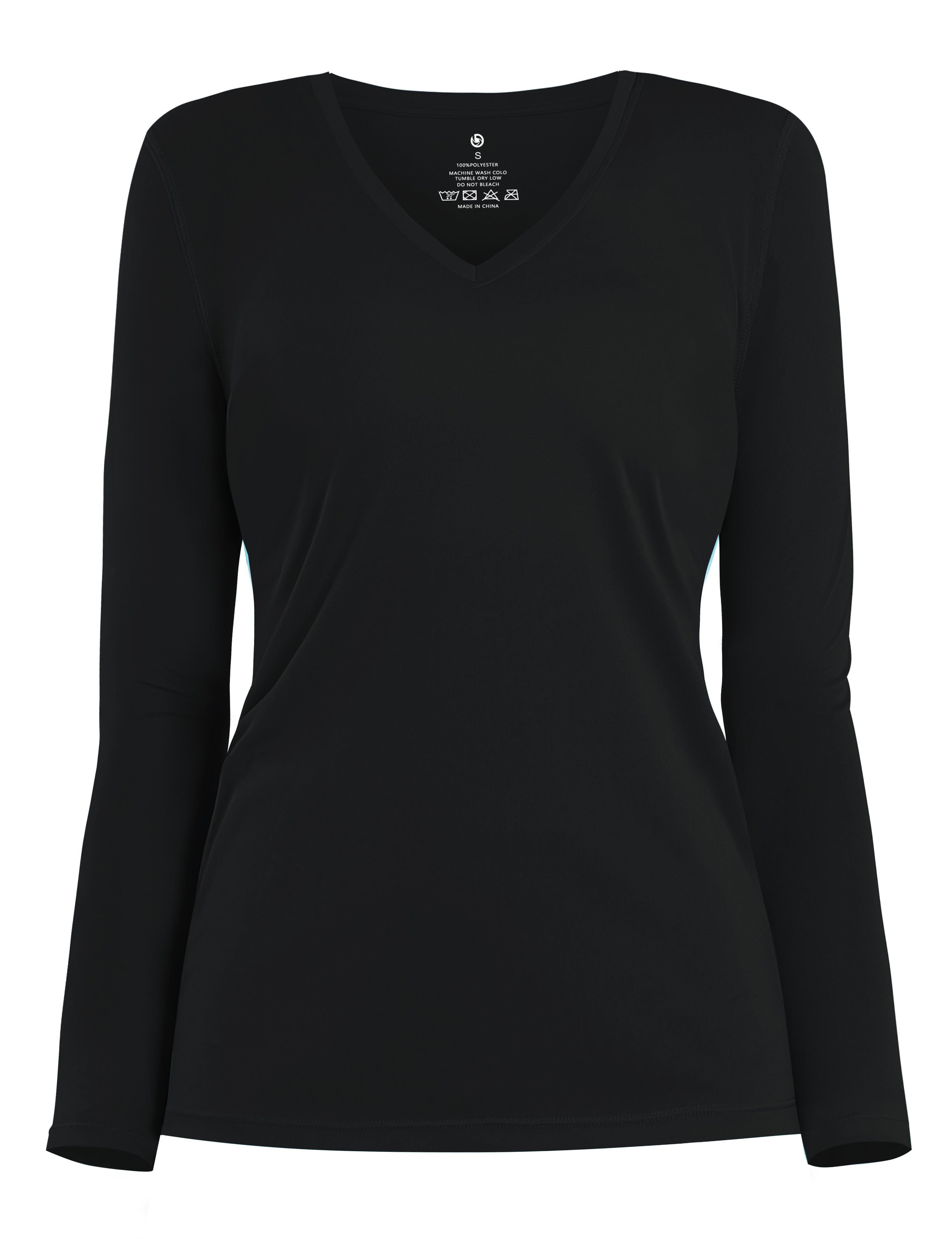 V Neck Long Sleeve Athletic Shirts black_Gym