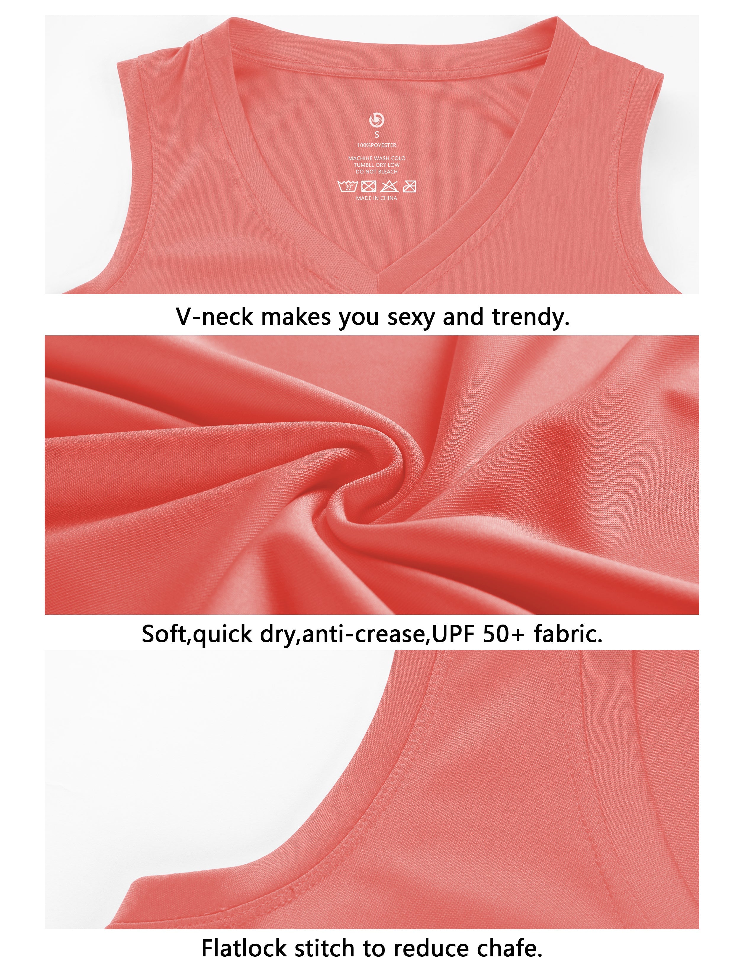 V Neck Sleeveless Athletic Shirts coral_Running