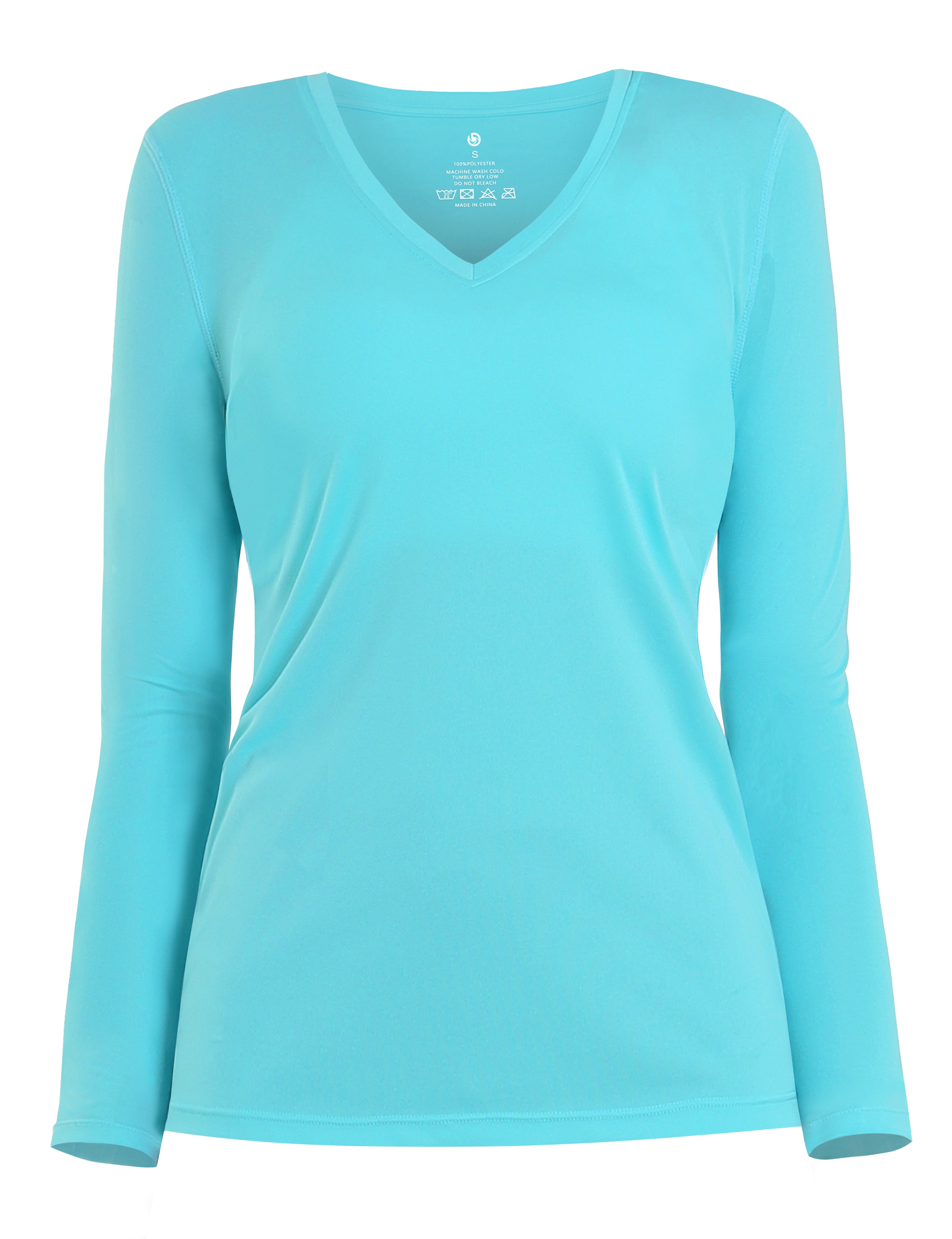 V Neck Long Sleeve Athletic Shirts blue_Jogging