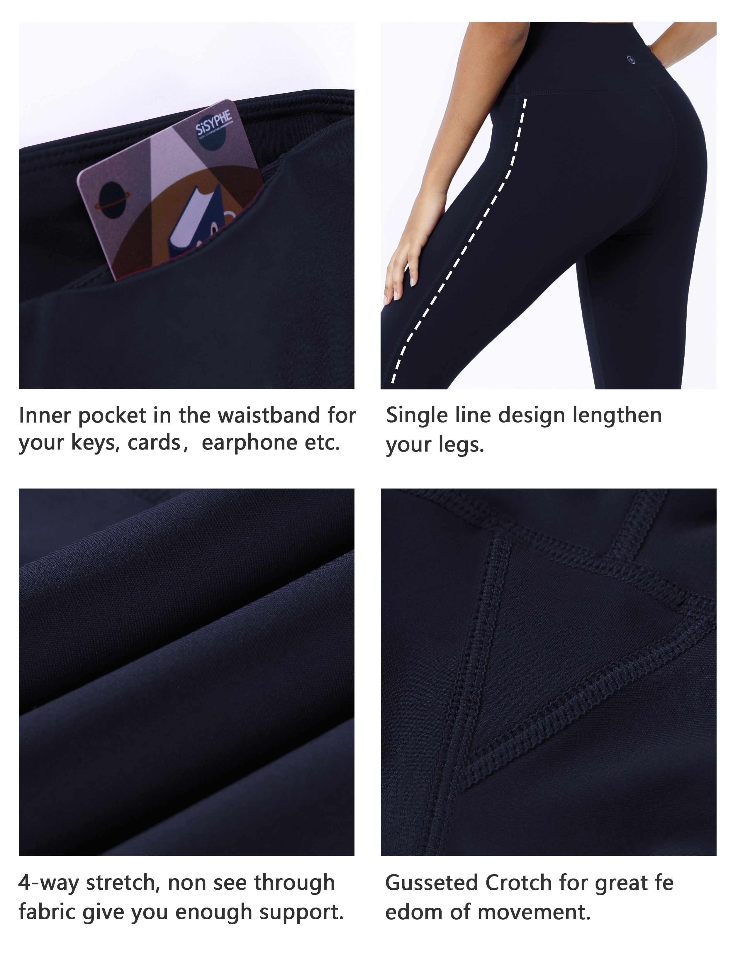 High Waist Side Line Running Pants darknavy Side Line is Make Your Legs Look Longer and Thinner 75%Nylon/25%Spandex Fabric doesn't attract lint easily 4-way stretch No see-through Moisture-wicking Tummy control Inner pocket Two lengths