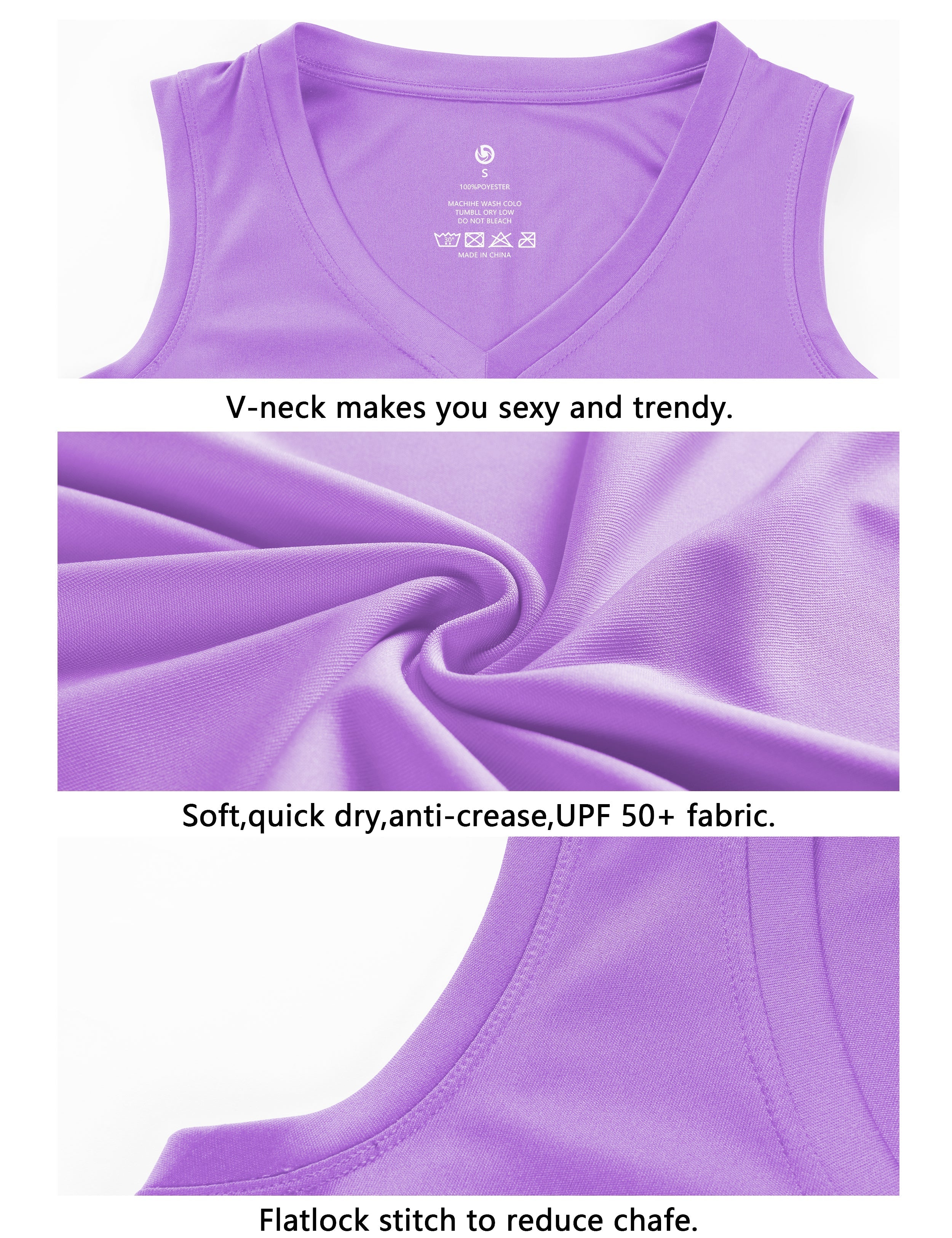 V Neck Sleeveless Athletic Shirts purple_Tall Size