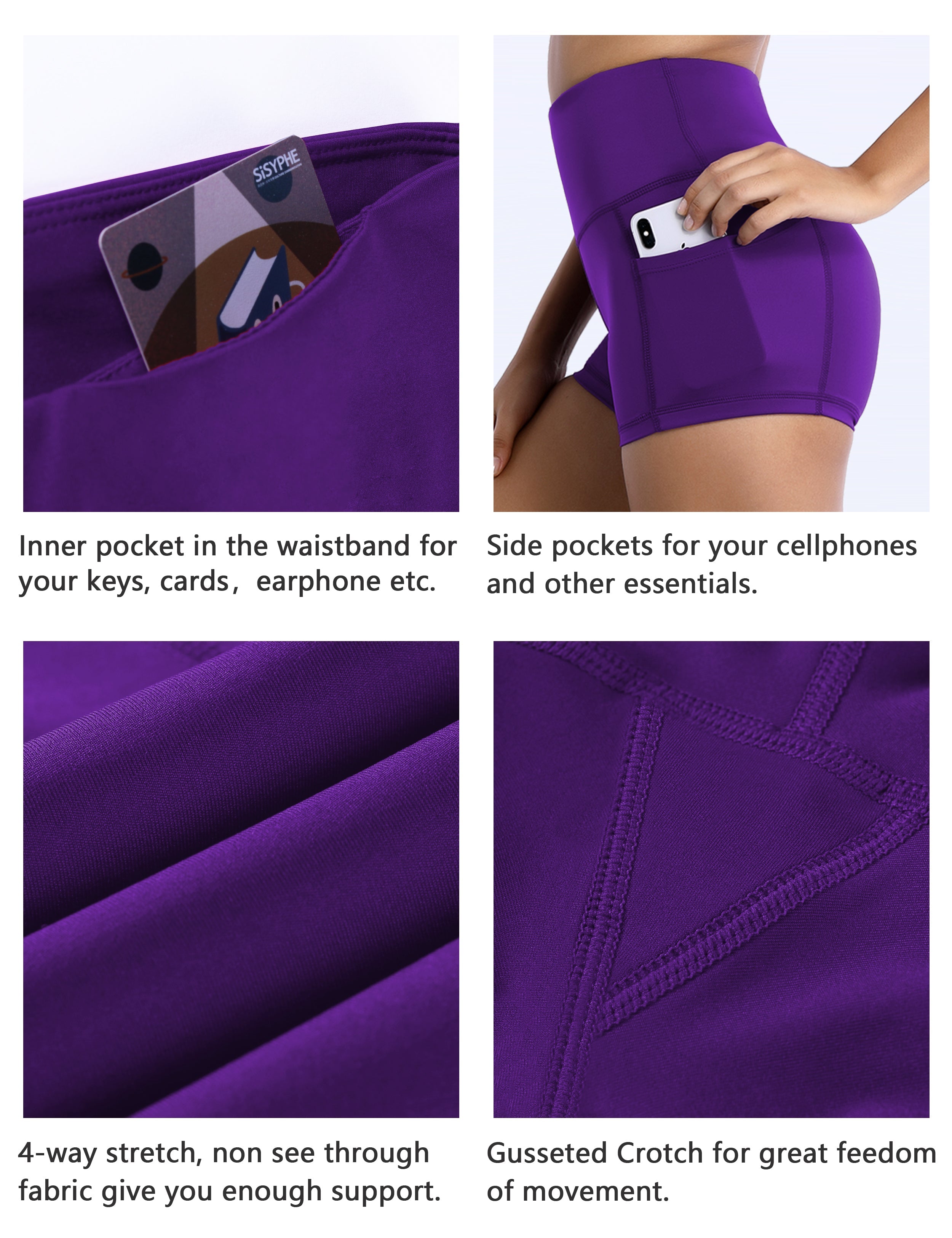 2.5" Side Pockets Gym Shorts eggplantpurple Sleek, soft, smooth and totally comfortable: our newest sexy style is here. Softest-ever fabric High elasticity High density 4-way stretch Fabric doesn't attract lint easily No see-through Moisture-wicking Machine wash 78% Polyester, 22% Spandex