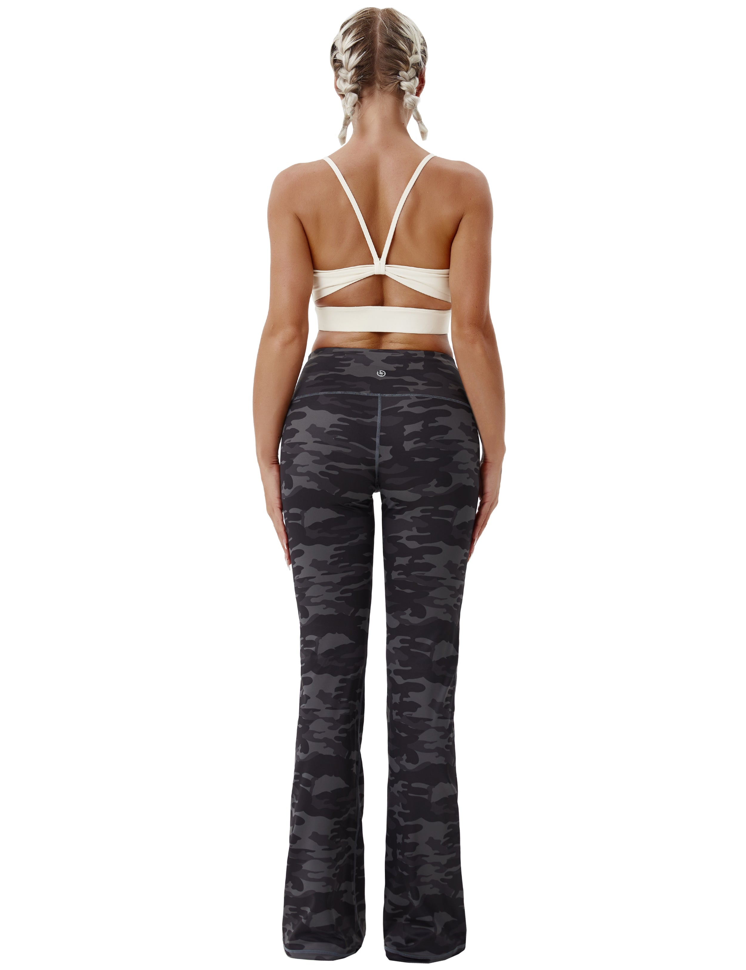 High Waist Printed Bootcut Leggings dimgray camo 78%Polyester/22%Spandex Fabric doesn't attract lint easily 4-way stretch No see-through Moisture-wicking Tummy control Inner pocket Five lengths