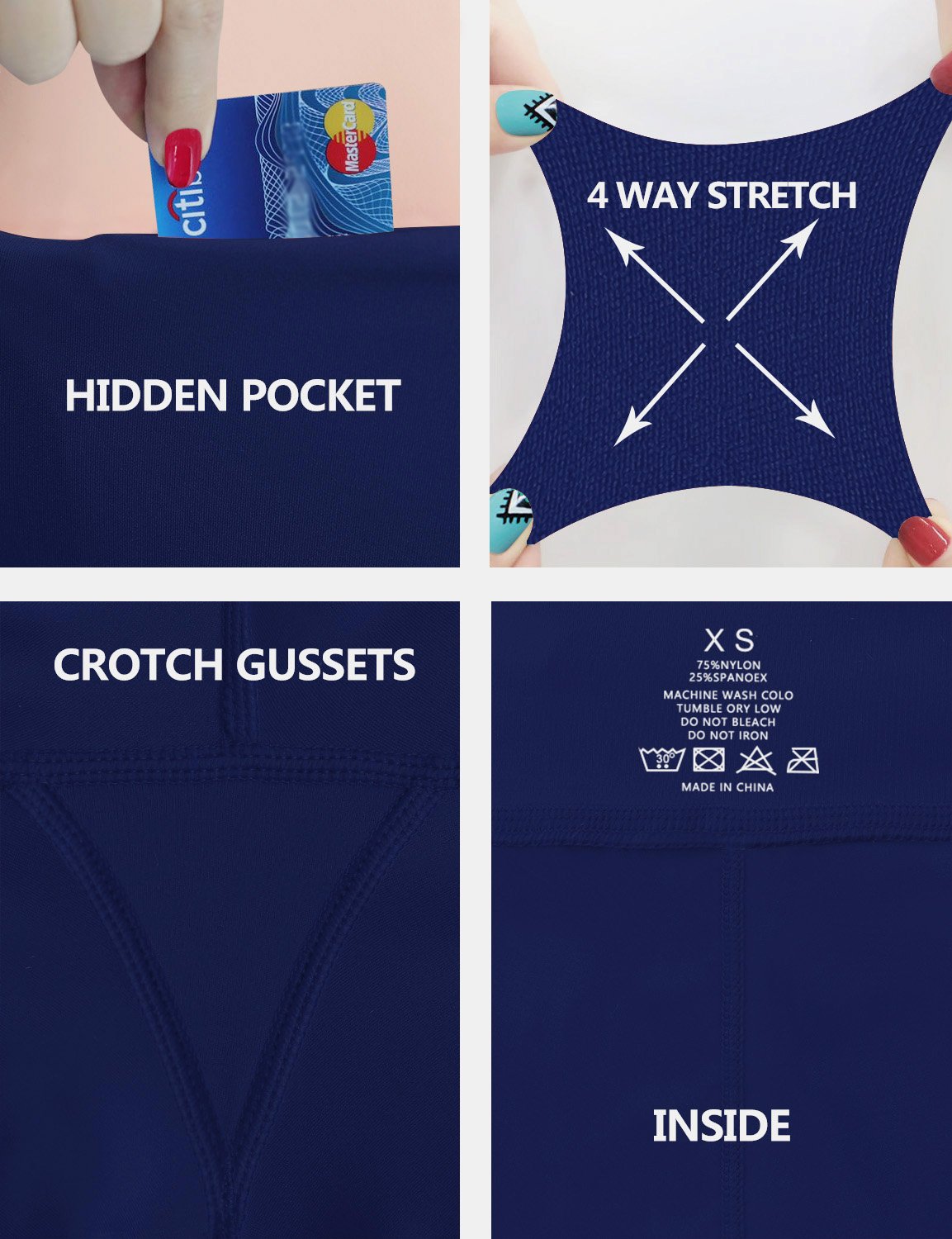 High Waist Plus Size Pants navy 75%Nylon/25%Spandex Fabric doesn't attract lint easily 4-way stretch No see-through Moisture-wicking Tummy control Inner pocket Four lengths