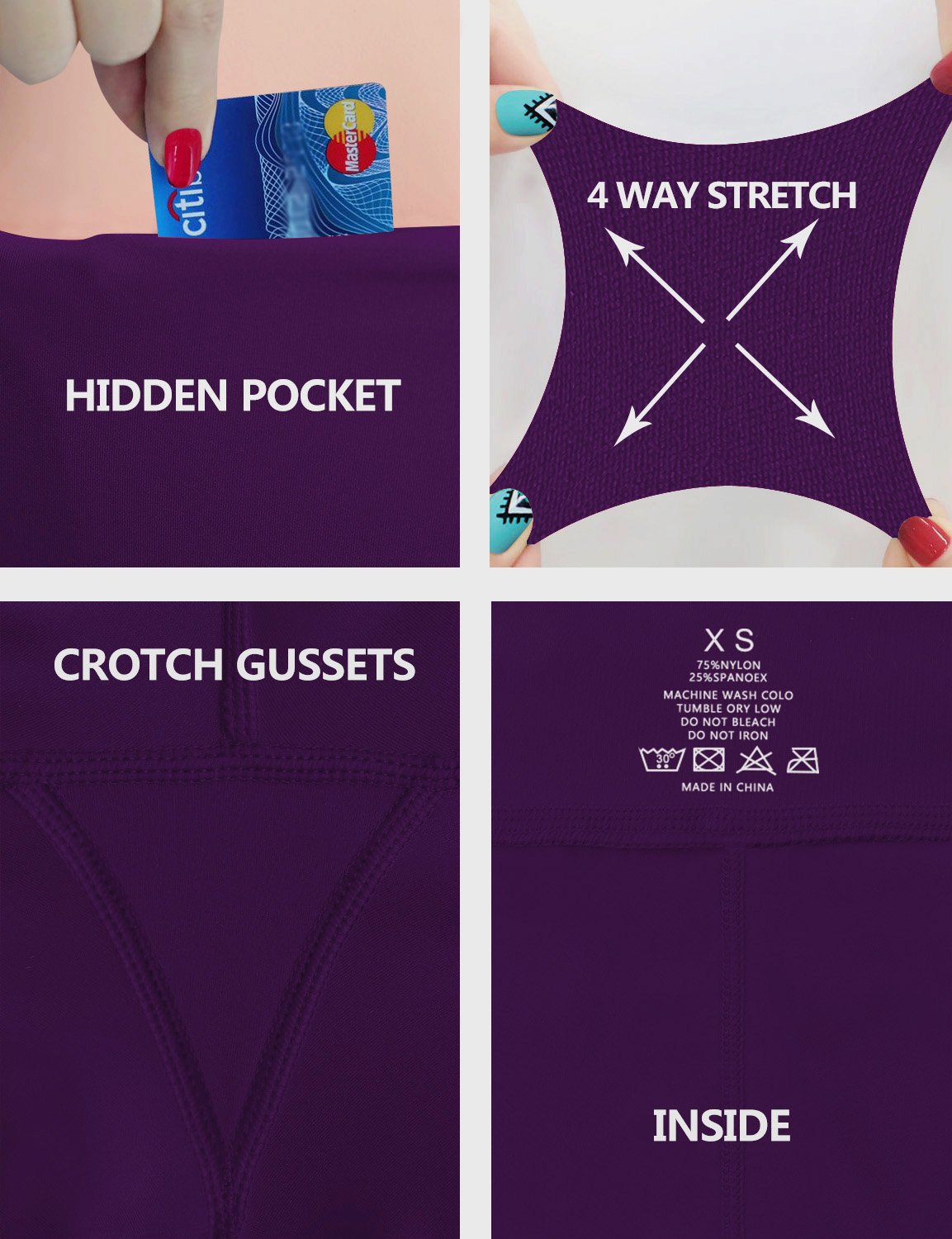 29" 31" 33" 35" Bootcut Leggings with Pockets eggplantpurple ins_Running