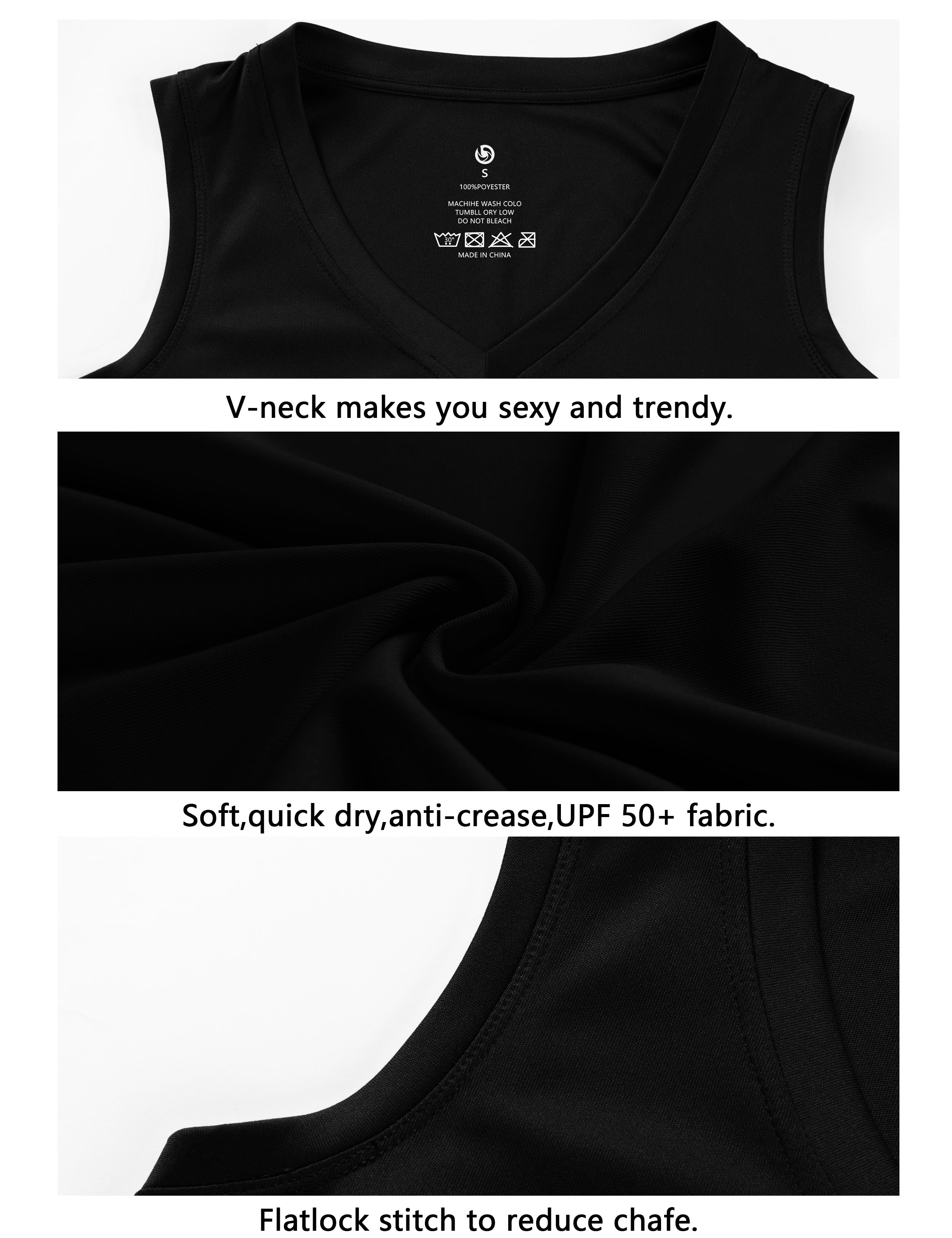 V Neck Sleeveless Athletic Shirts black_Running