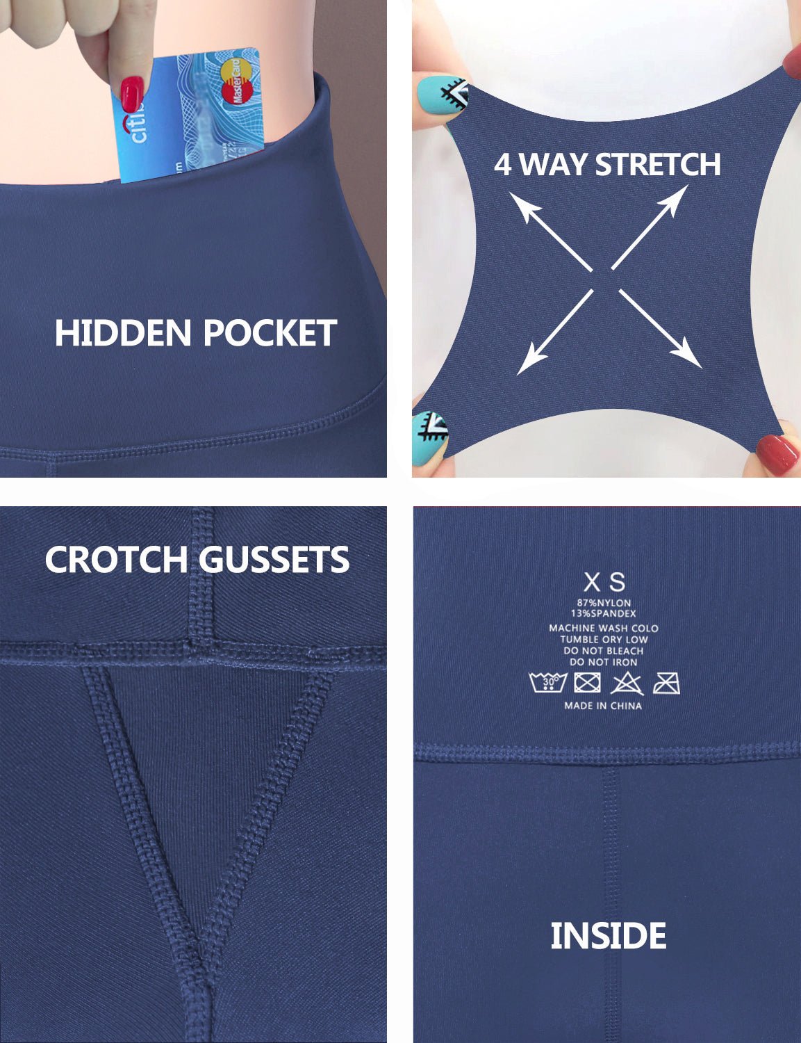 Back Pockets Bootcut Leggings purplishblue 87%Nylon/13%Spandex Fabric doesn't attract lint easily 4-way stretch No see-through Moisture-wicking Inner pocket Four lengths