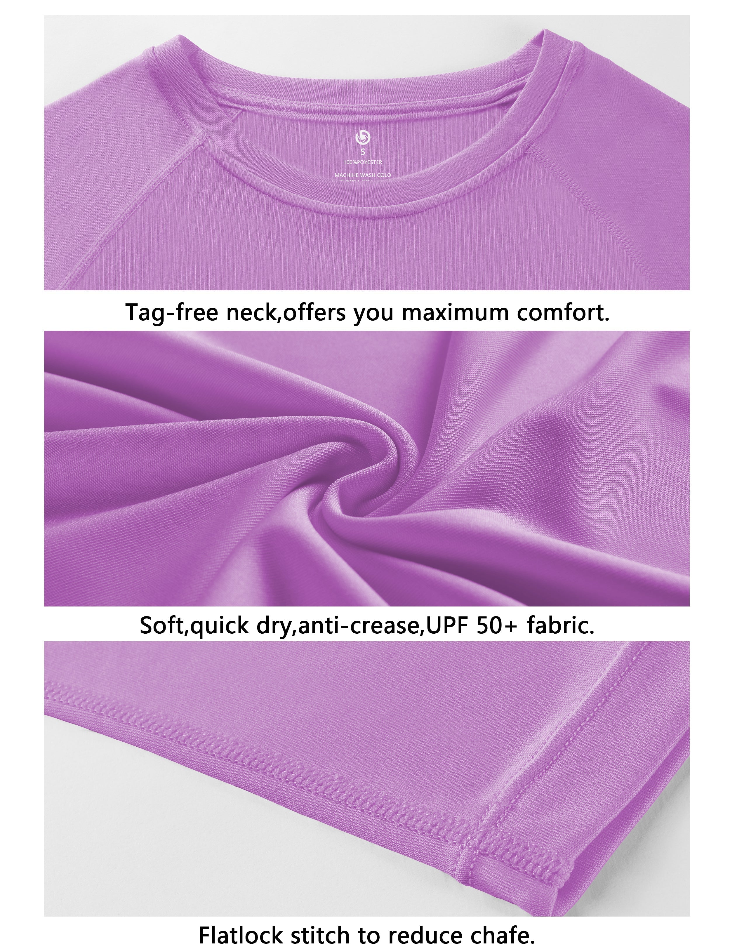 Long Sleeve Athletic Shirts purple 100% polyester Lightweight Slim Fit UPF 50+ blocks sun's harmful rays Treated to wick moisture, dries ultra-fast