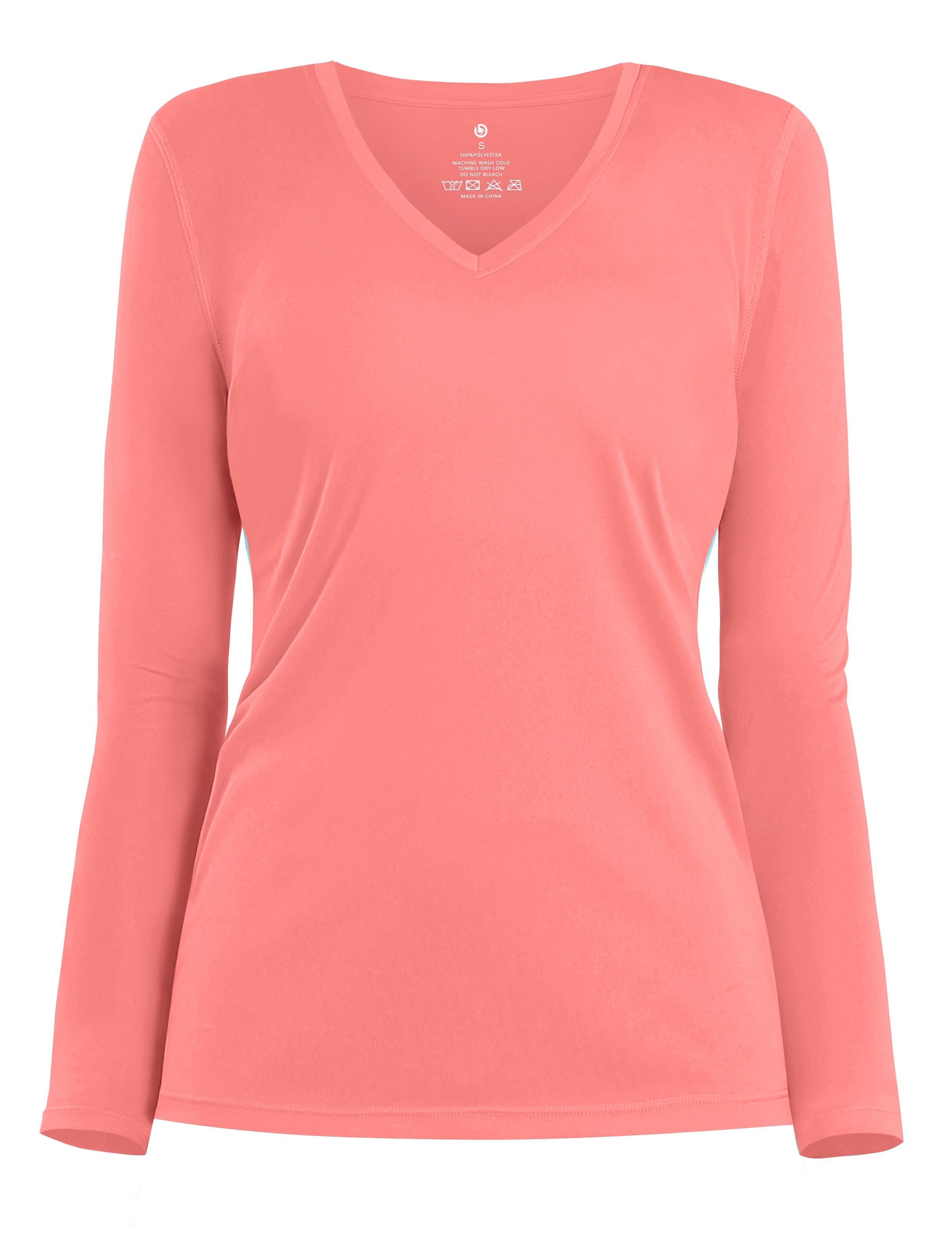 V Neck Long Sleeve Athletic Shirts coral_Biking