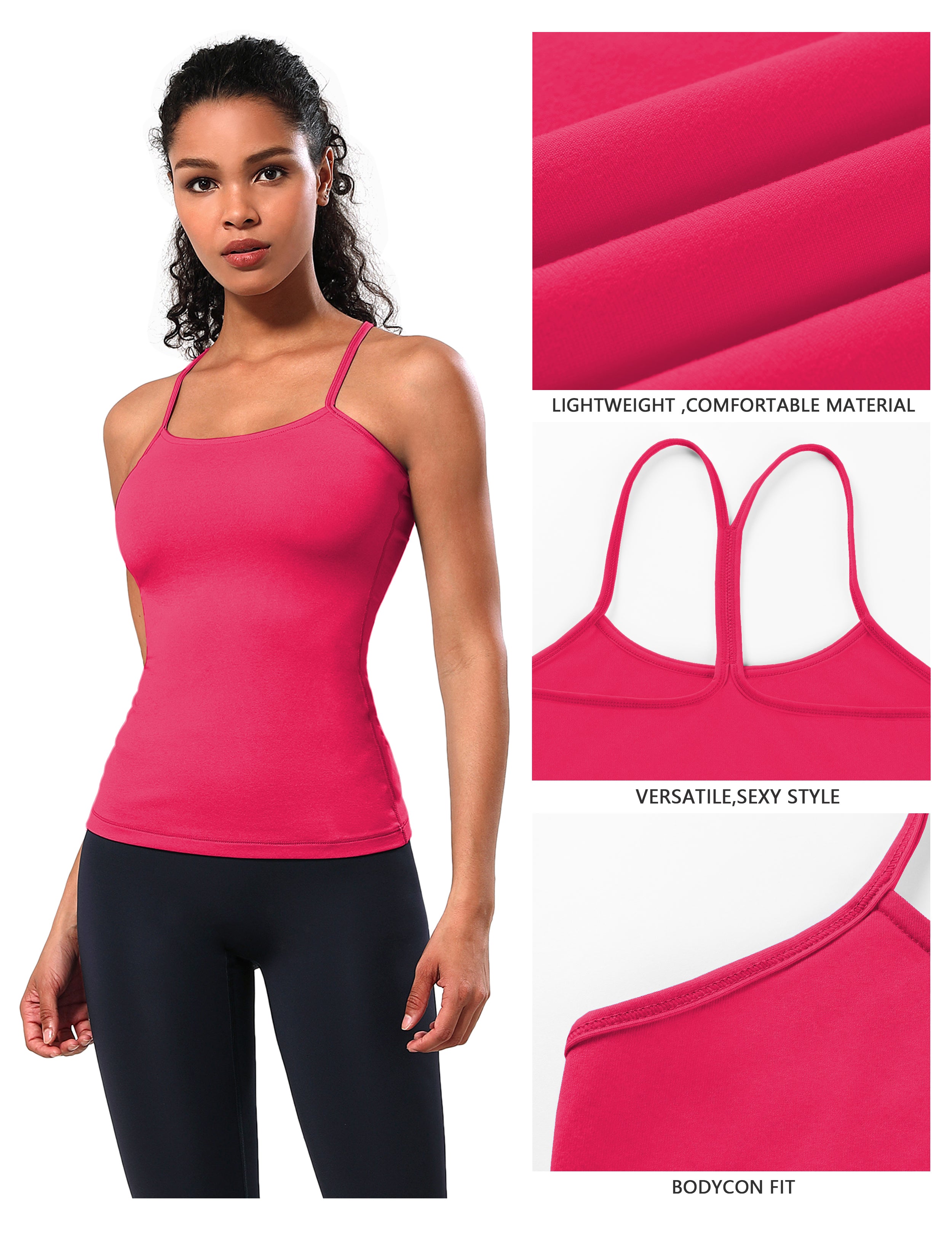 Y-back Spaghetti Strap Tank Tops red_yogastudio