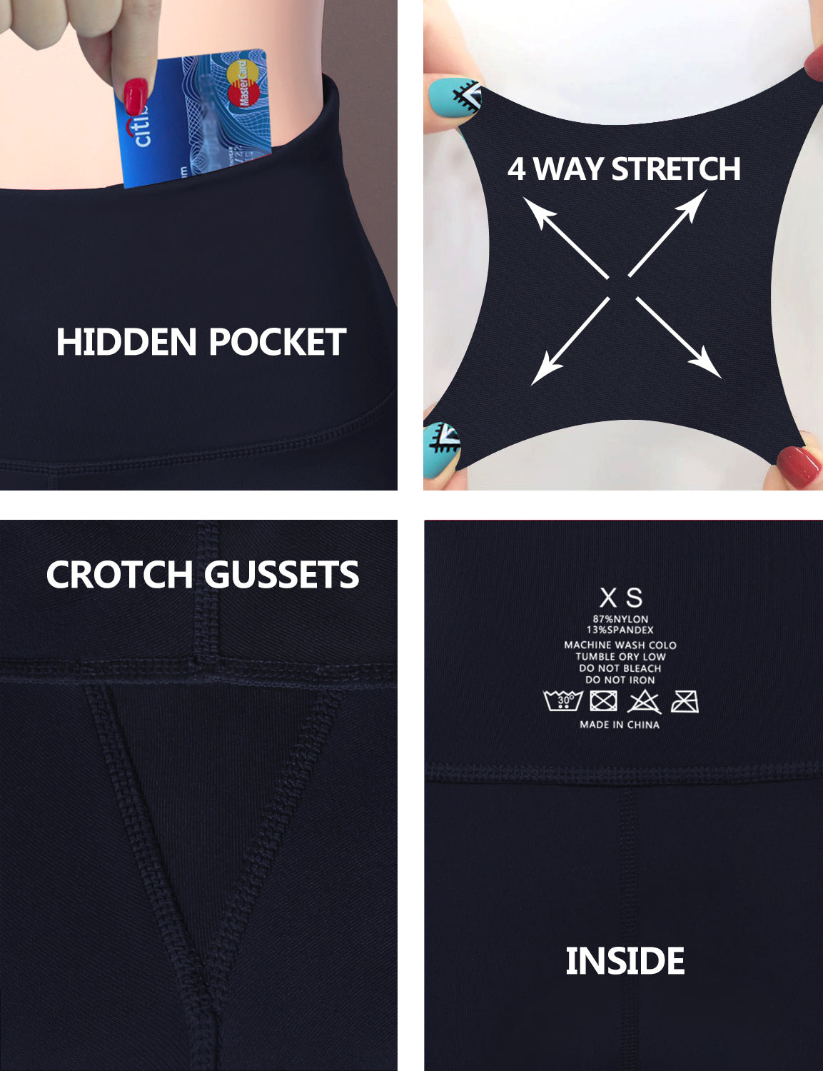 Back Pockets Bootcut Leggings darknavy 87%Nylon/13%Spandex Fabric doesn't attract lint easily 4-way stretch No see-through Moisture-wicking Inner pocket Four lengths