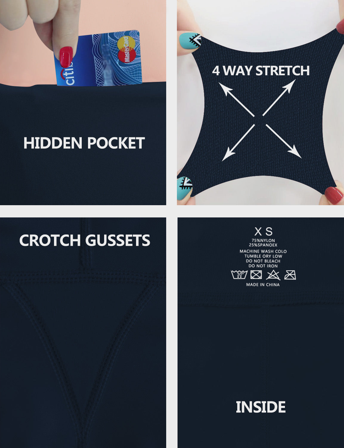 19" High Waist Crop Tight Capris darknavy 75%Nylon/25%Spandex Fabric doesn't attract lint easily 4-way stretch No see-through Moisture-wicking Tummy control Inner pocket