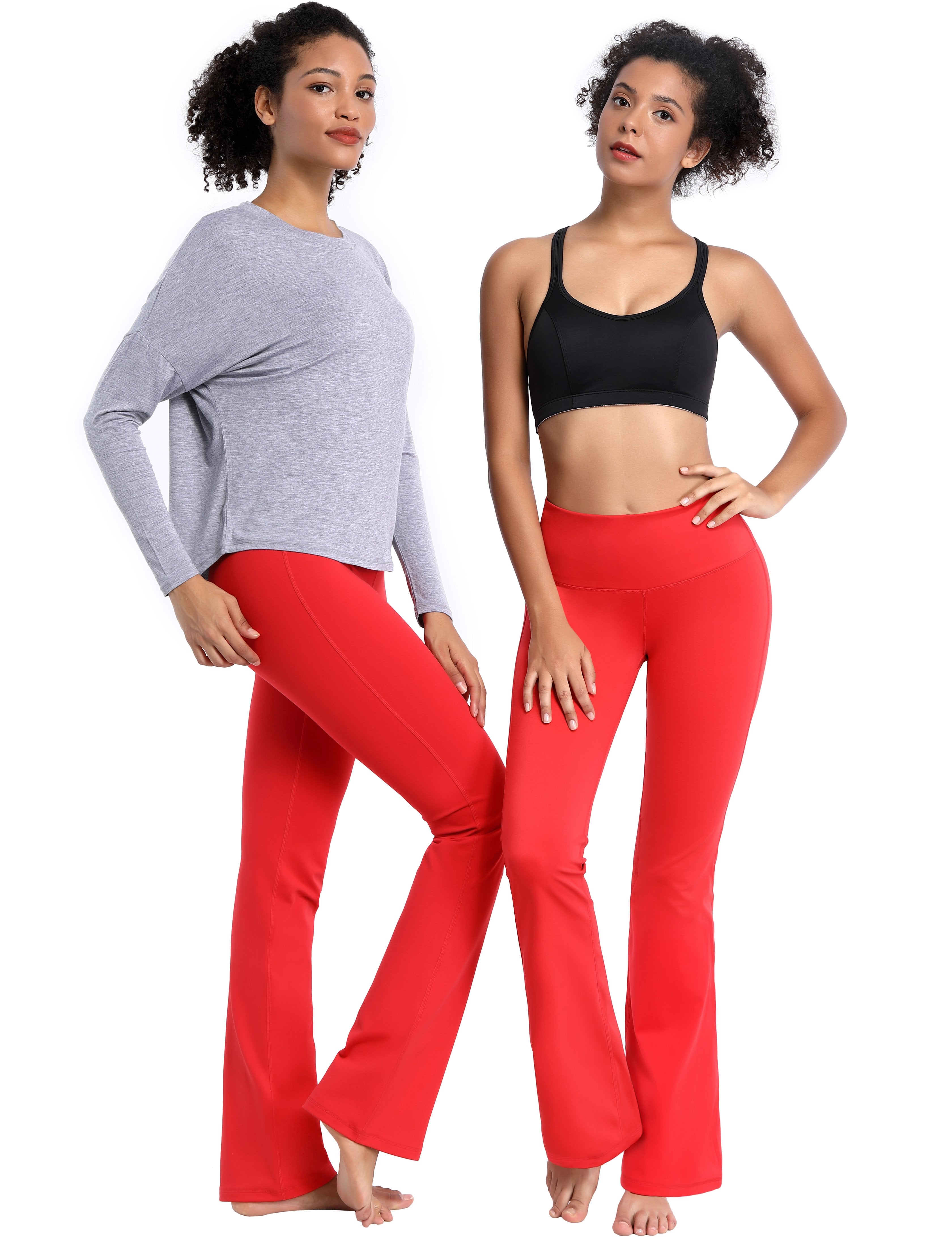 High Waist Bootcut Leggings Scarlet 75%Nylon/25%Spandex Fabric doesn't attract lint easily 4-way stretch No see-through Moisture-wicking Tummy control Inner pocket Five lengths