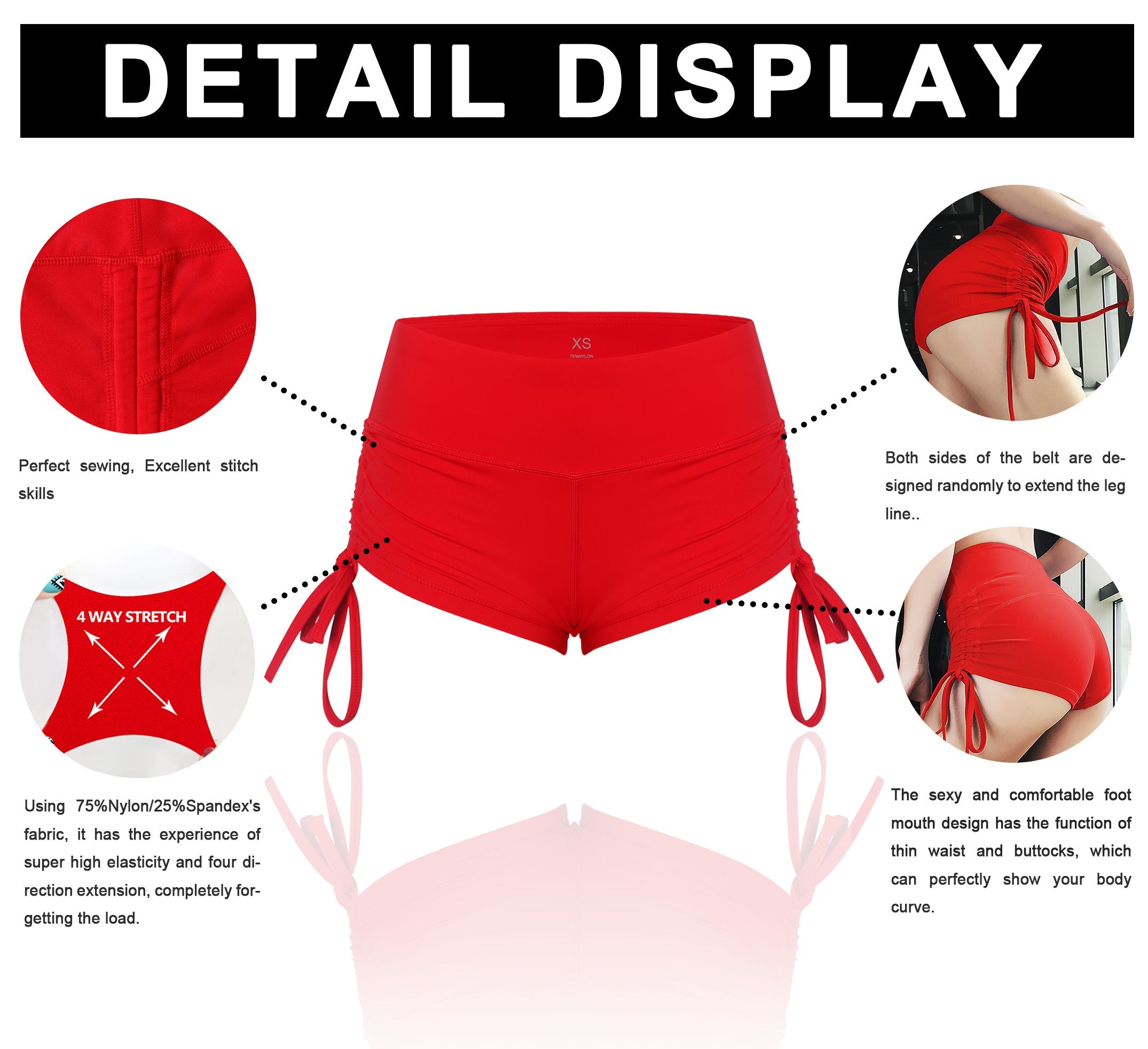 Side Drawstring Hot Shorts cherryred_Pilates