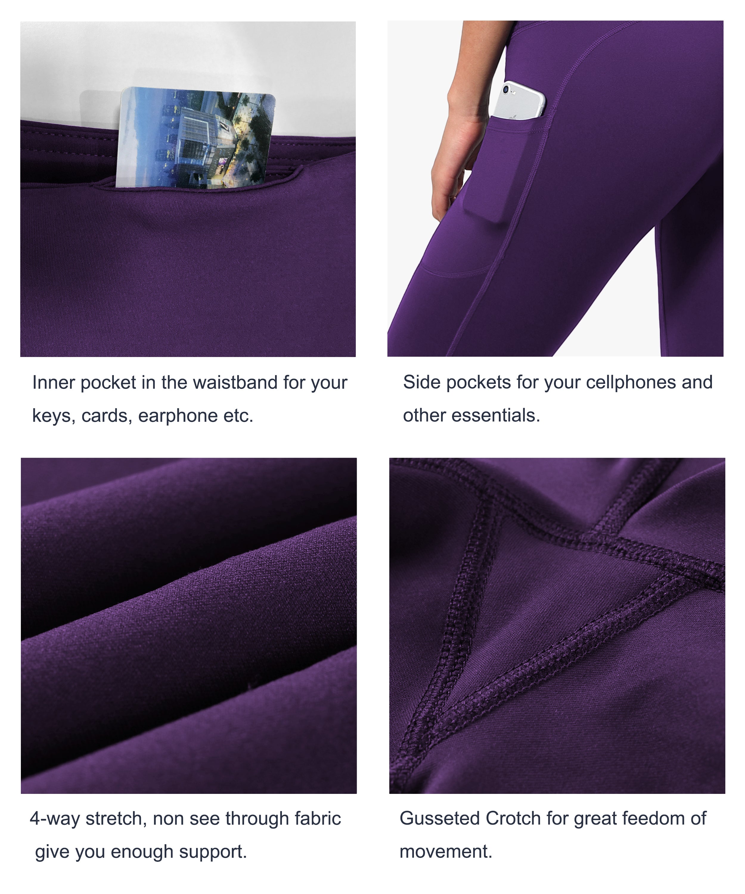 Hip Line Side Pockets Golf Pants eggplantpurple Sexy Hip Line Side Pockets 75%Nylon/25%Spandex Fabric doesn't attract lint easily 4-way stretch No see-through Moisture-wicking Tummy control Inner pocket Two lengths