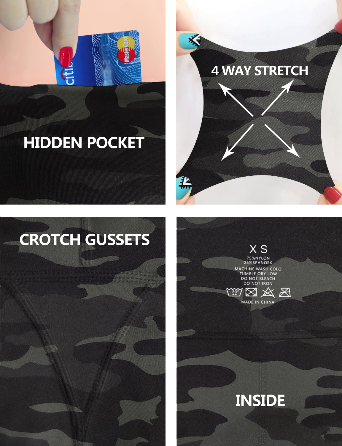 High Waist Printed Bootcut Leggings dimgray camo 78%Polyester/22%Spandex Fabric doesn't attract lint easily 4-way stretch No see-through Moisture-wicking Tummy control Inner pocket Five lengths